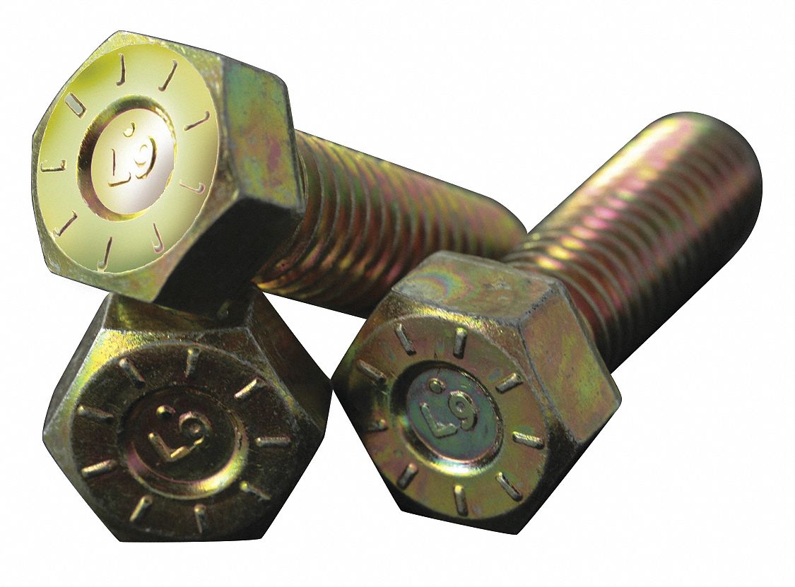 Hex Head Cap Screw: Steel, Grade 9, Zinc Yellow, 1 1/4"-7, Coarse, 6 in lg, Made in USA*, Inch, 6 PK
