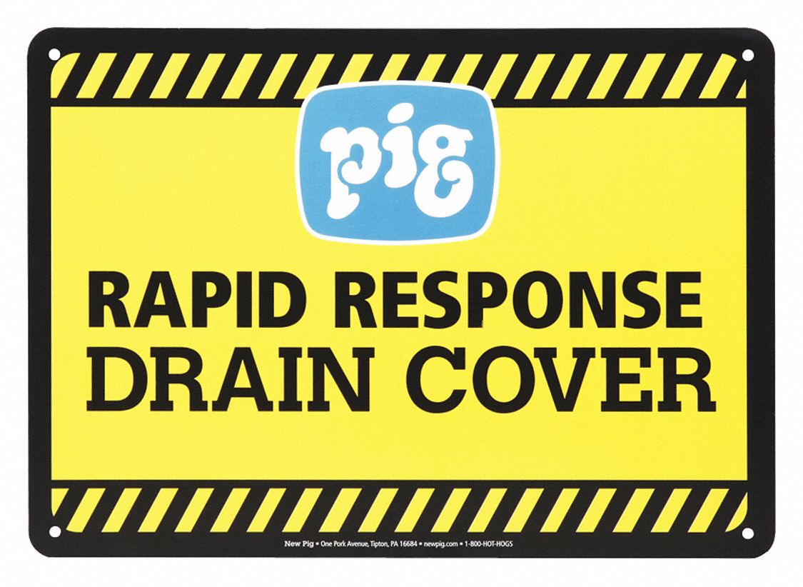 Sign: Rapid Response DrainBlocker Drain Cover, Mounting Holes Sign Mounting, 14 in Wd, 10 in Ht
