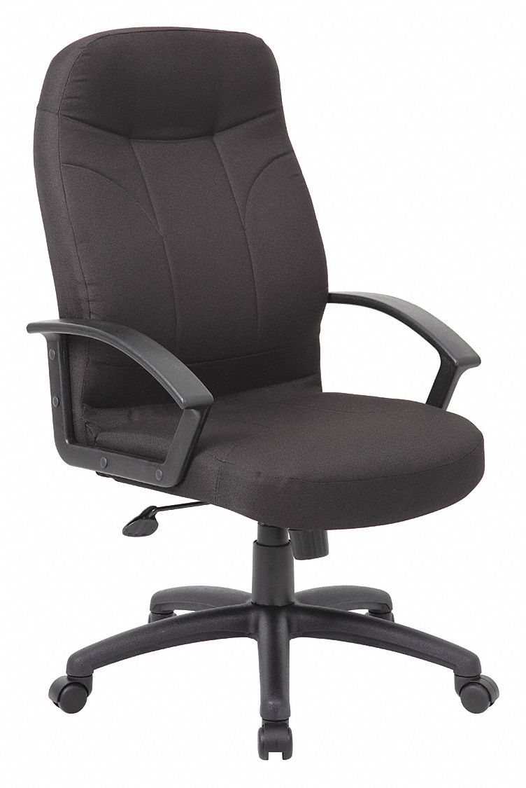 Office Chair: Black, Fabric Material, 29 in Back Ht, 20 1/2 in Seat Wd, Black Frame