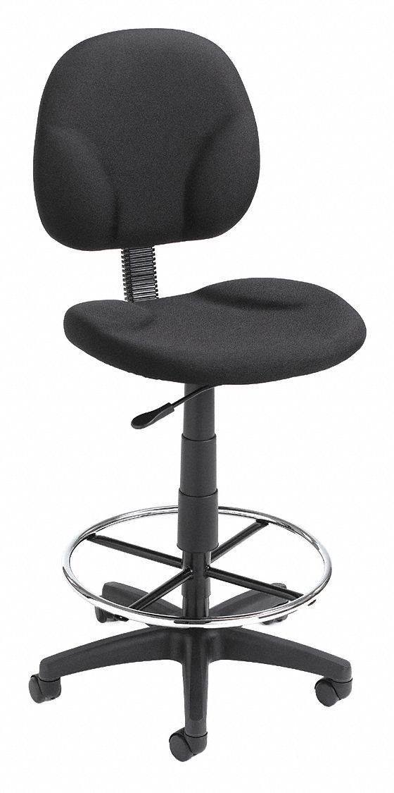 Drafting Chair: Black, Fabric Material, Armless Arm, 20 in Seat Wd, 18 in Seat Dp