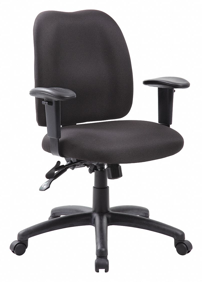 Office Chair: Black, Fabric Material, 18 1/2 in Back Ht, 21 in Seat Wd, Tilting Back