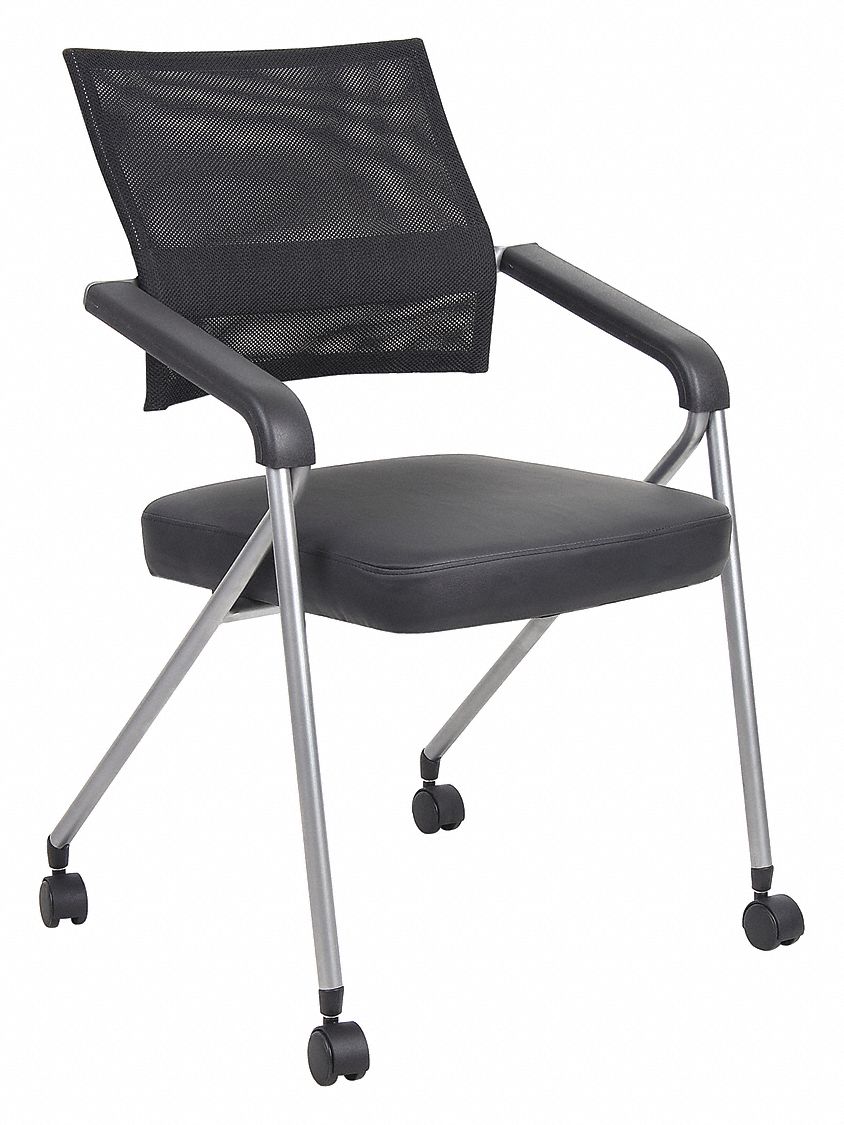Office Chair: Black, Vinyl & Mesh Material, 14 1/2 in Back Ht, 18 in Seat Wd