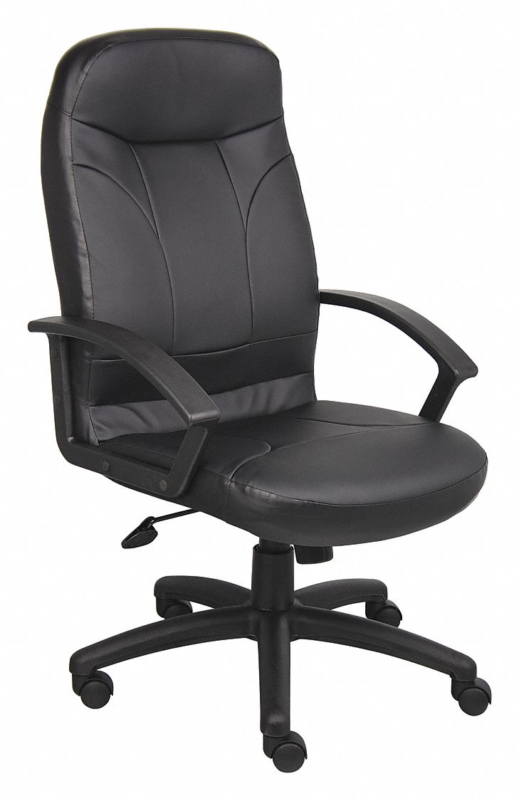 Office Chair: Black, Leather Material, 29 in Back Ht, 20 in Seat Wd, 19 in Seat Dp