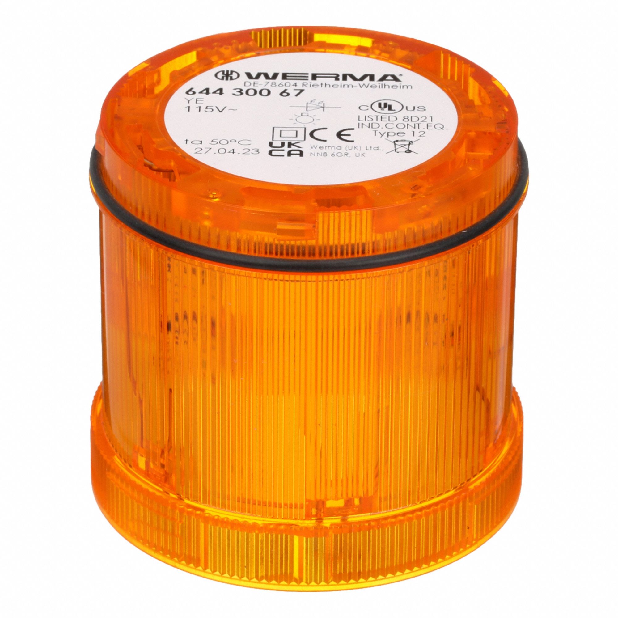 Tower Light Module: Steady, 115V AC, Yellow, 70 mm Overall Dia, 66 mm Overall Ht, KombiSIGN 71