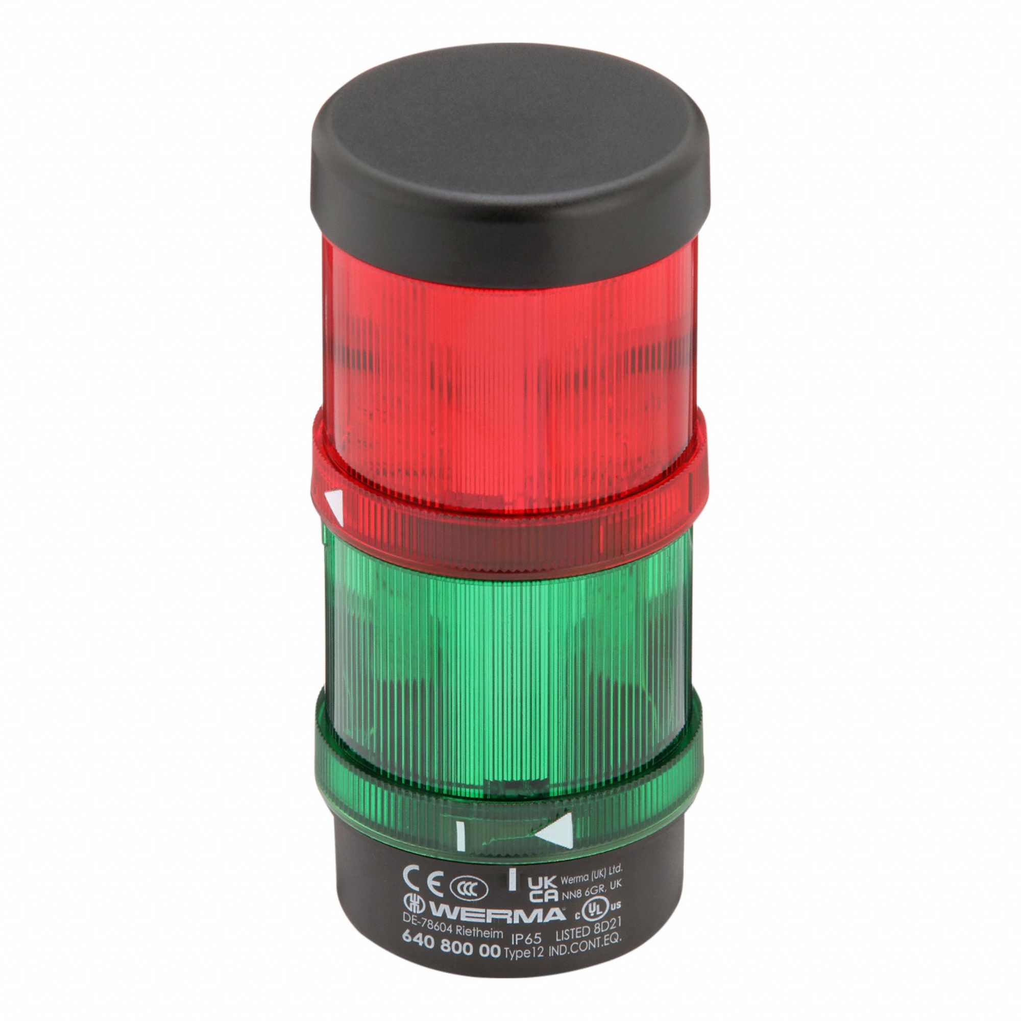 Tower Light Assembly: 2 Tier, Green/Red, No Sounder Tier, 155 mm Overall Ht, 70 mm Overall Dia