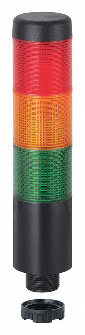 Tower Light Assembly: 3 Tier, Green/Red/Yellow, Sounder Tier Included, 175 mm Overall Ht