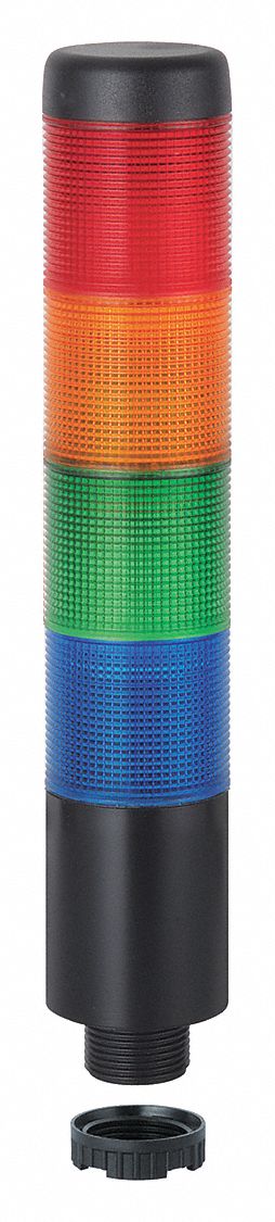 Tower Light Assembly: 4 Tier, Blue/Green/Red/Yellow, Sounder Tier Included, 209 mm Overall Ht