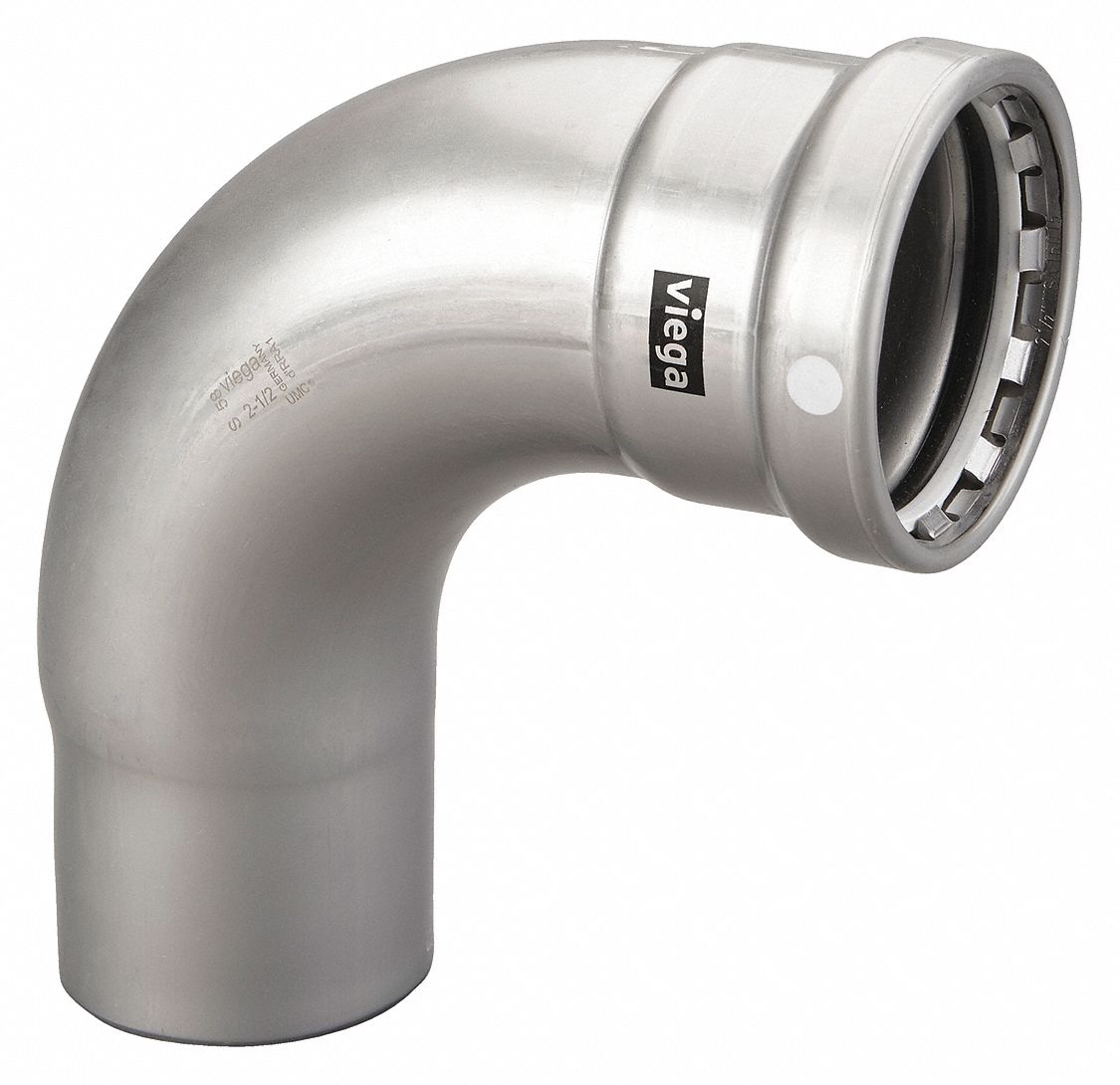 Crimp Elbow Fitting: 3 in Pipe x 3 in CTS Size, Press-fit, Steel, FKM