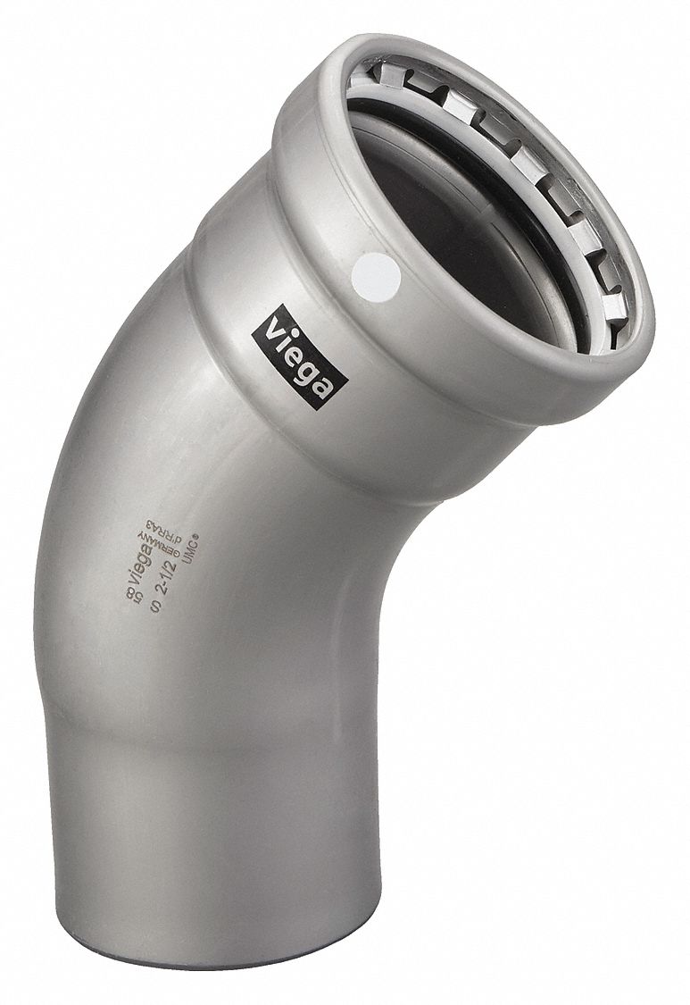 Crimp Elbow Fitting: 2 1/2 in Pipe Size, Press-fit, Steel, FKM