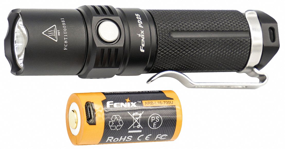 Tactical Mini Flashlight: 550 Max Lumens Output, Aluminum, 16340 Battery, Black, LED