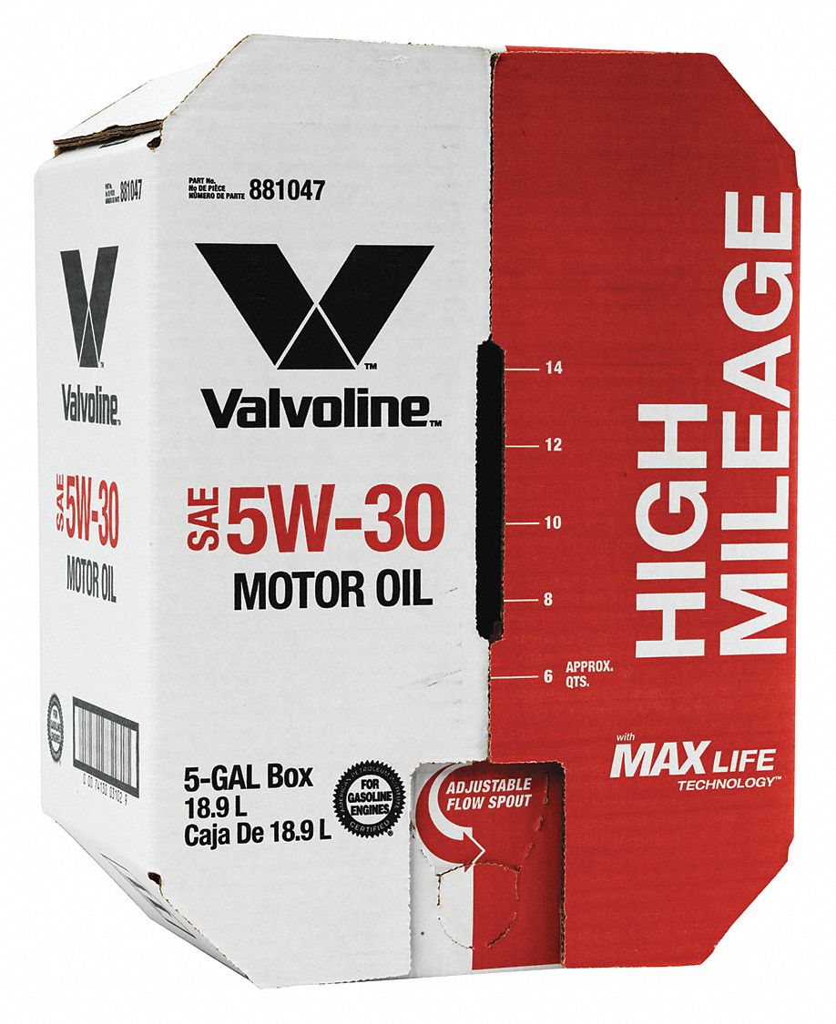 Engine Oil: Synthetic Blend, 5 gal Size, Box, 5W-30, High Mileage with Maxlife