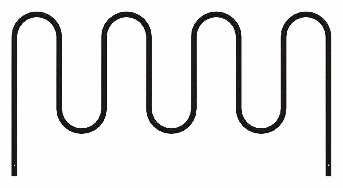 Bike Rack: Wave Rack, 9 Bikes, Powder Coated, Steel, 10 3/4 in Slot Wd, 36 in Overall Ht, In-Ground