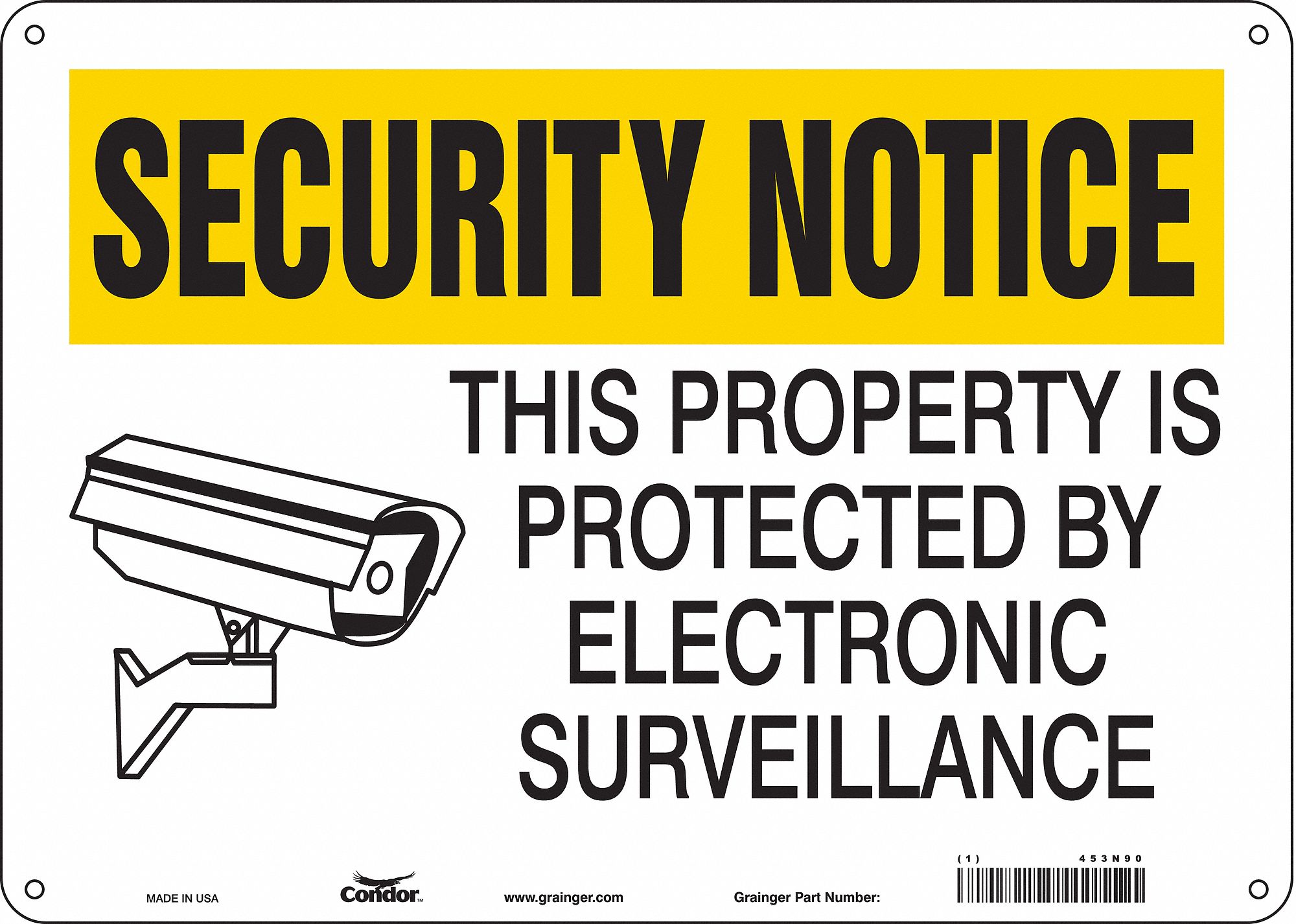 SAFETY SIGN, ALUMINUM, HOLE MOUNT, 10 X 14 IN, 0.032 IN THICK, THIS PROPERTY IS PROTECTED BY ELECTRONIC SURVEILLANCE