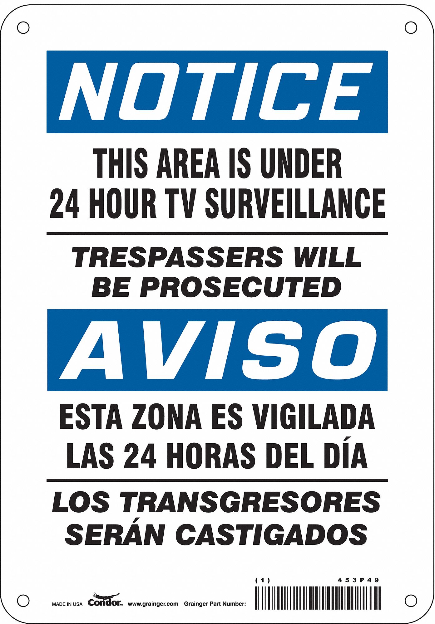 Safety Sign: Polyethylene, Mounting Holes Sign Mounting, 10 in x 7 in Nominal Sign Size