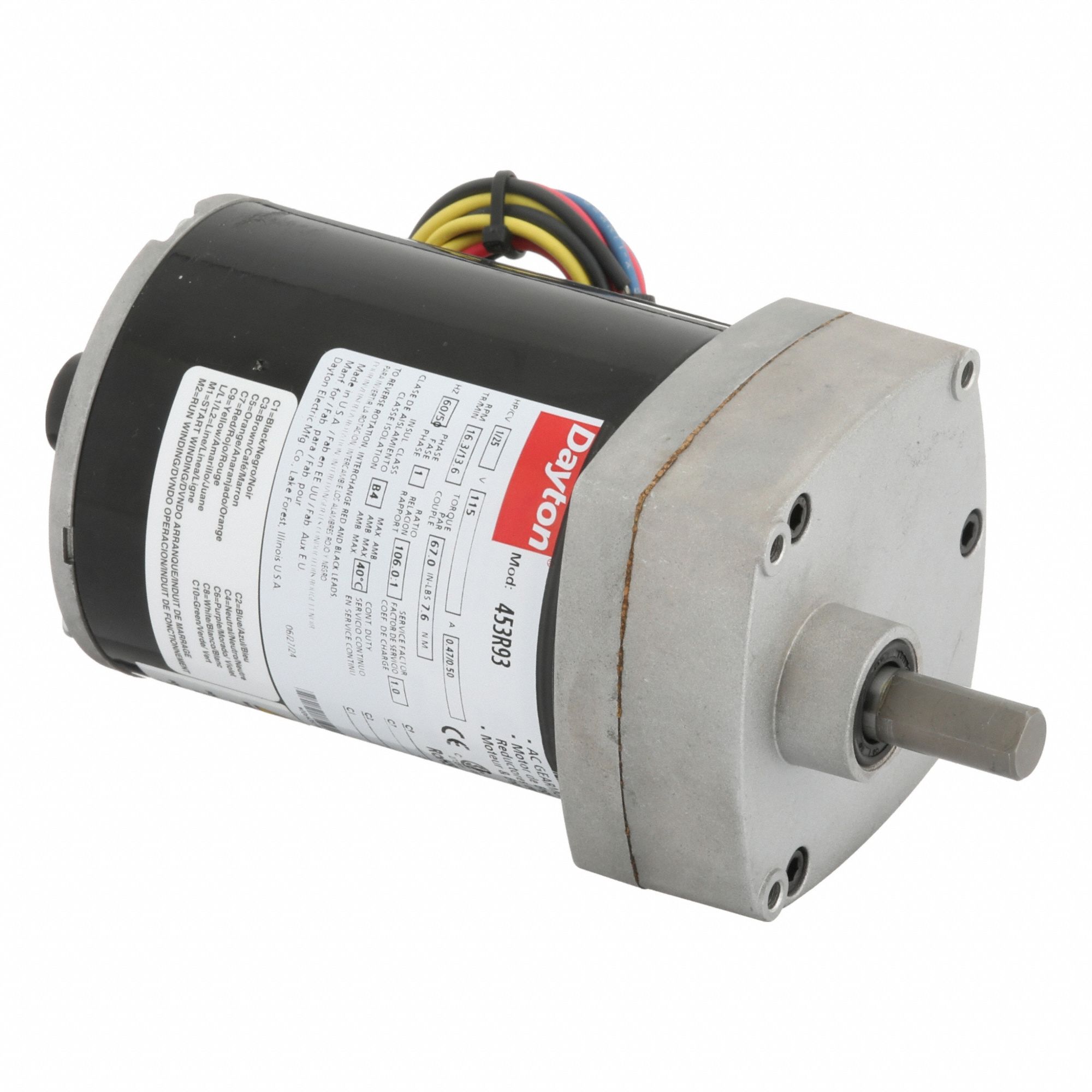 AC Gearmotor: Parallel, Single Output Shaft, PSC, TENV, 16 RPM, 67 in-lb Max Torque, 115V AC