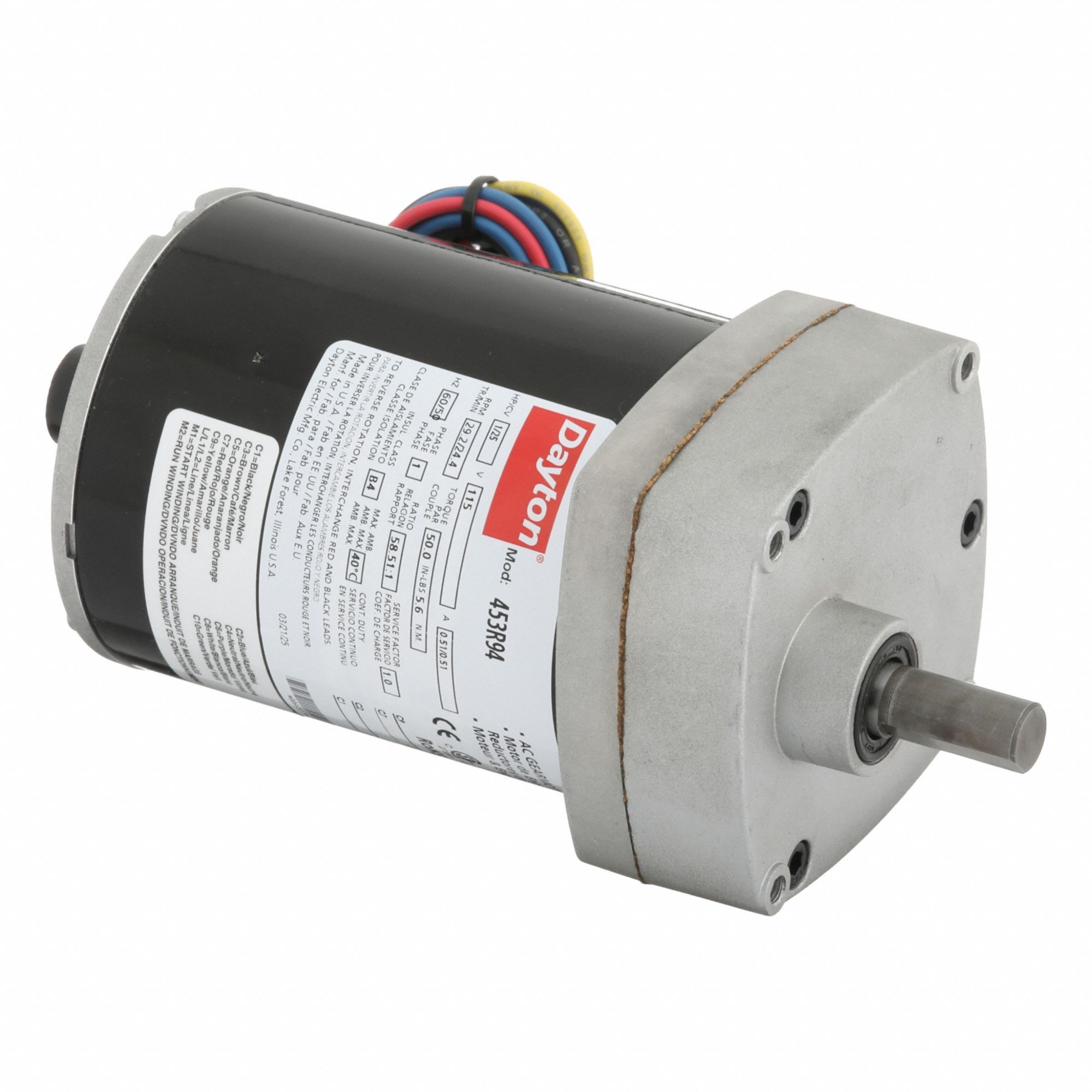 AC Gearmotor: Parallel, Single Output Shaft, PSC, TENV, 29 RPM, 50 in-lb Max Torque, 115V AC
