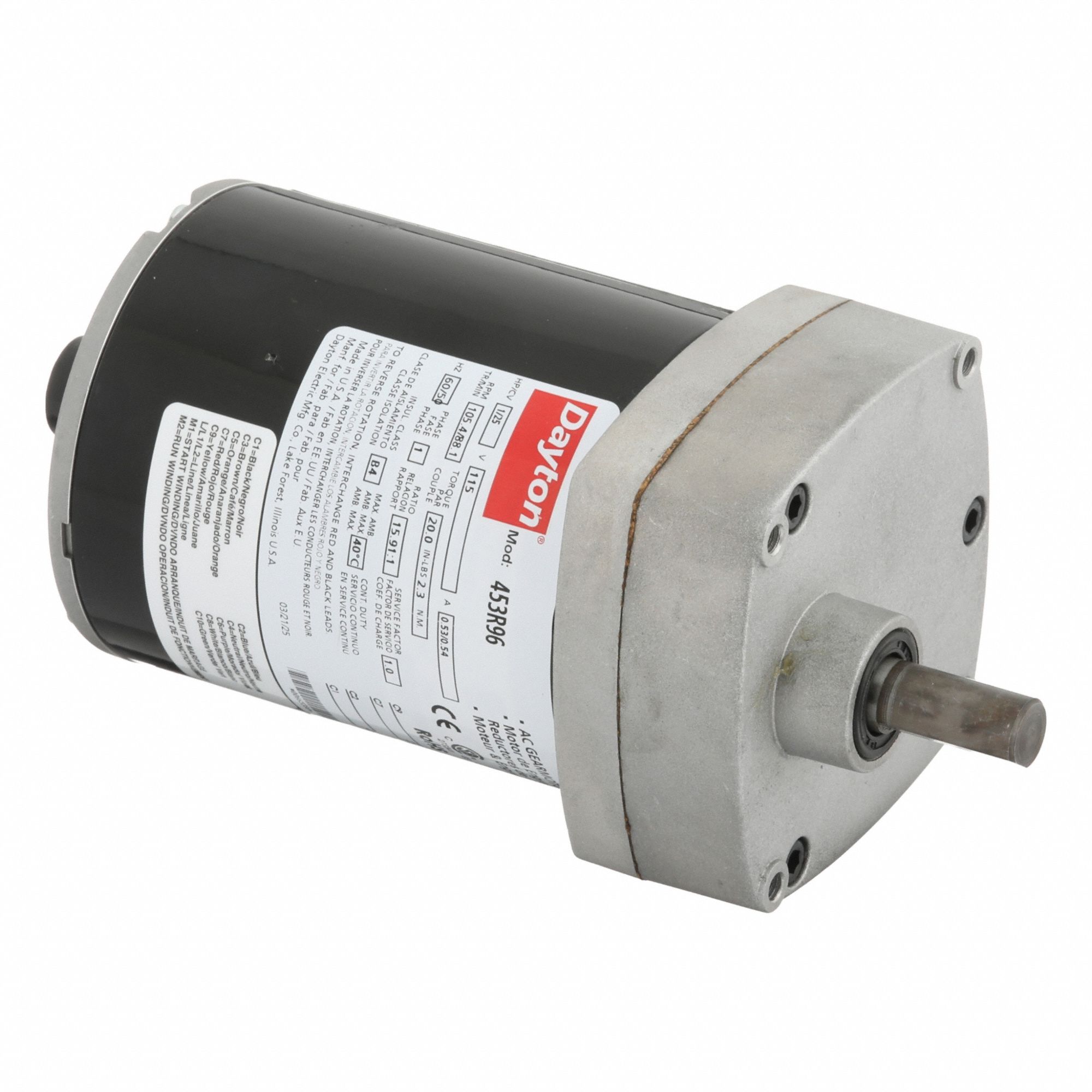 AC Gearmotor: Parallel, Single Output Shaft, PSC, TENV, 105 RPM, 20 in-lb Max Torque, 115V AC