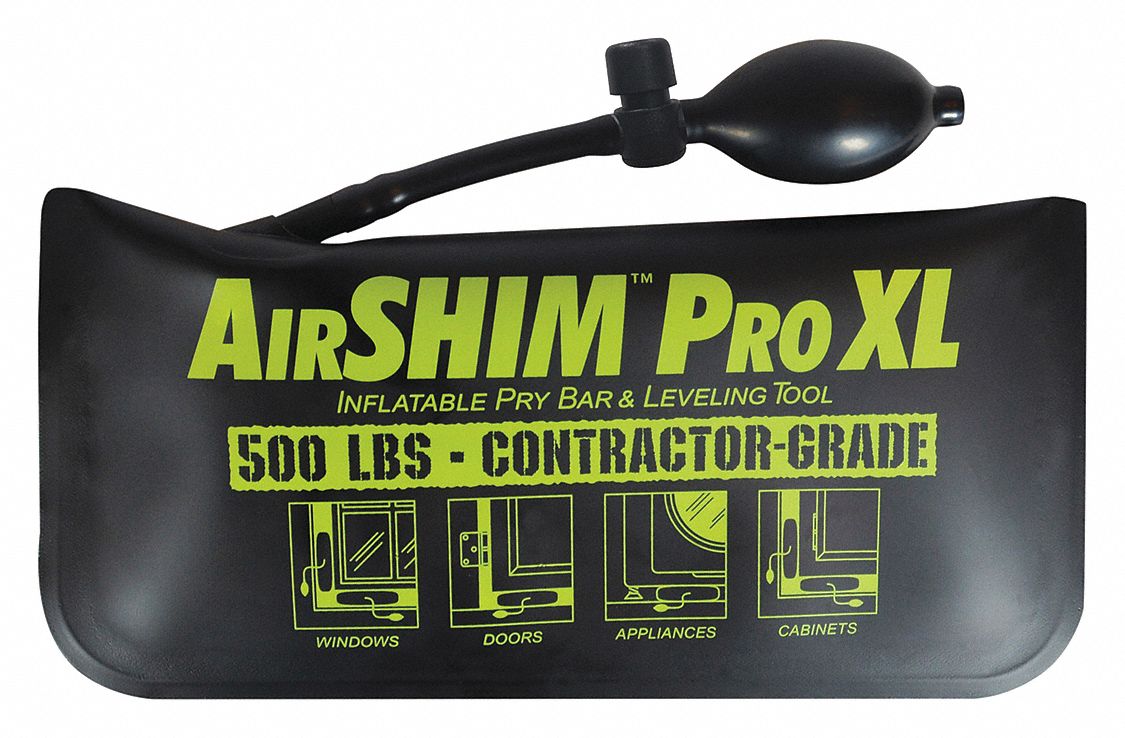 Air Wedge: 500 lb Max Load Capacity, 3/32 in Min Gap Size, 3 in Max Gap Size, 5 1/4 in Bag Wd