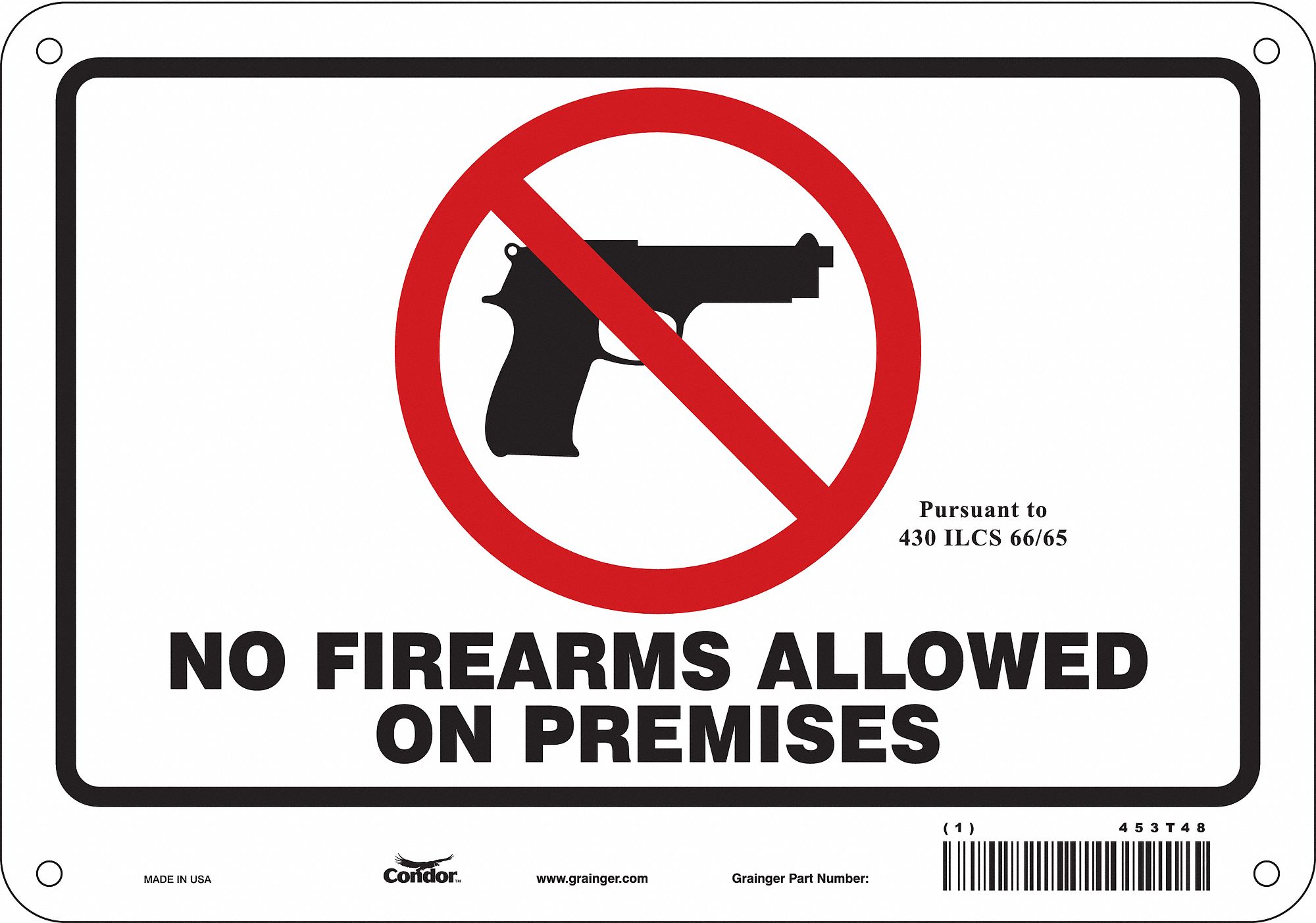 CONDOR No Concealed Weapons Sign, No Firearms Allowed On Premises ...