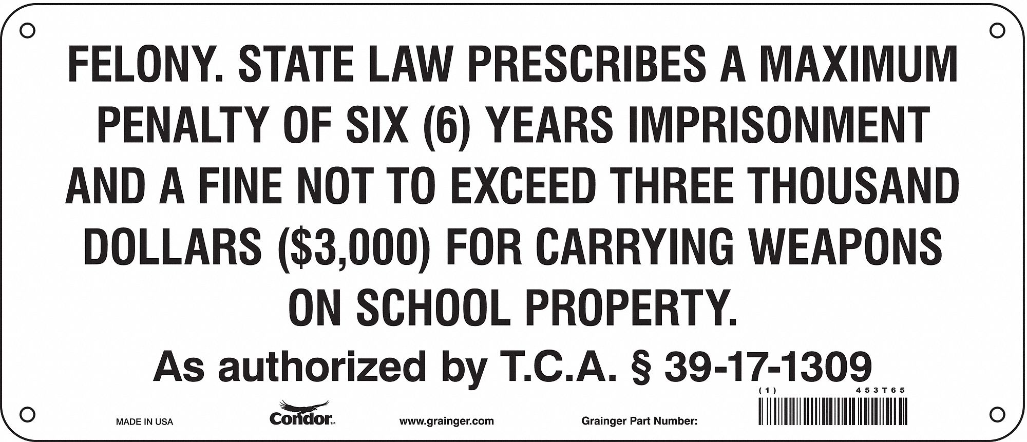 Safety Sign, 6 in x 14 in, Aluminum