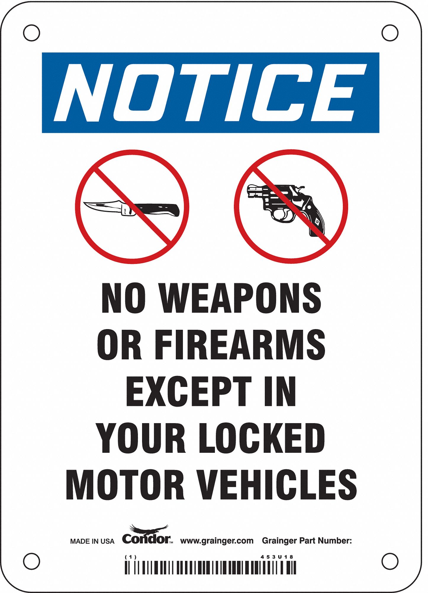 Safety Sign: Polyethylene, Mounting Holes Sign Mounting, 7 in x 5 in Nominal Sign Size