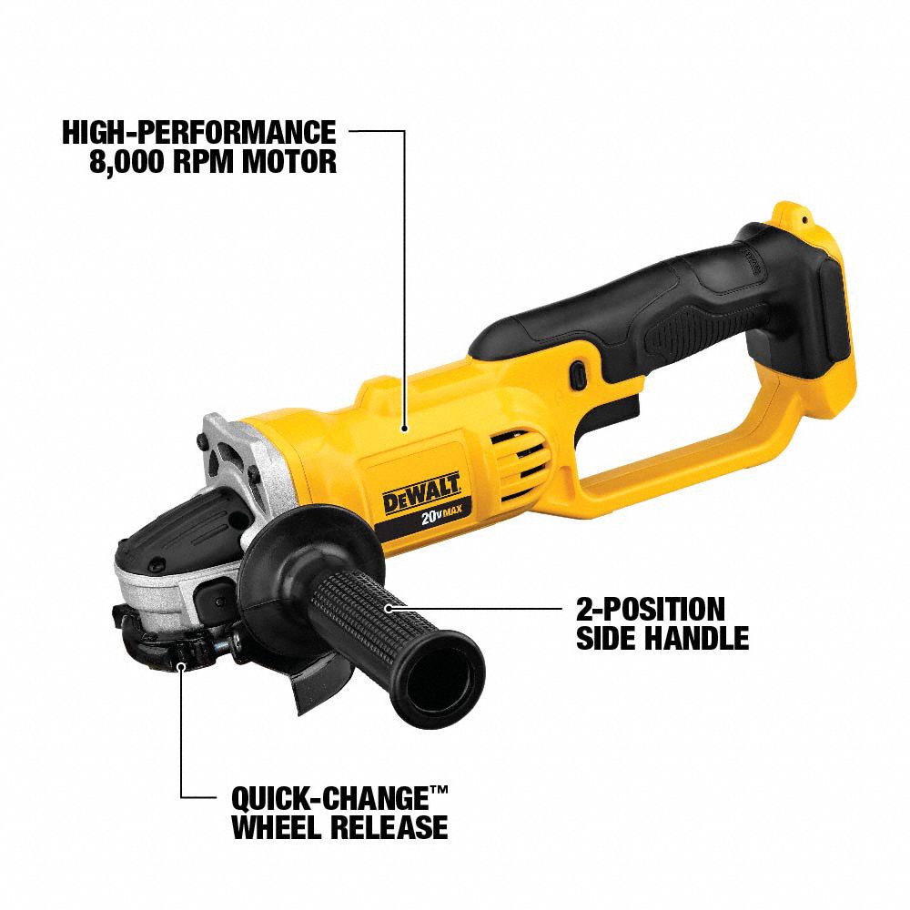 DEWALT Cordless, Angle Grinder Kit, 4 1/2 in Wheel Diameter, 20V DC