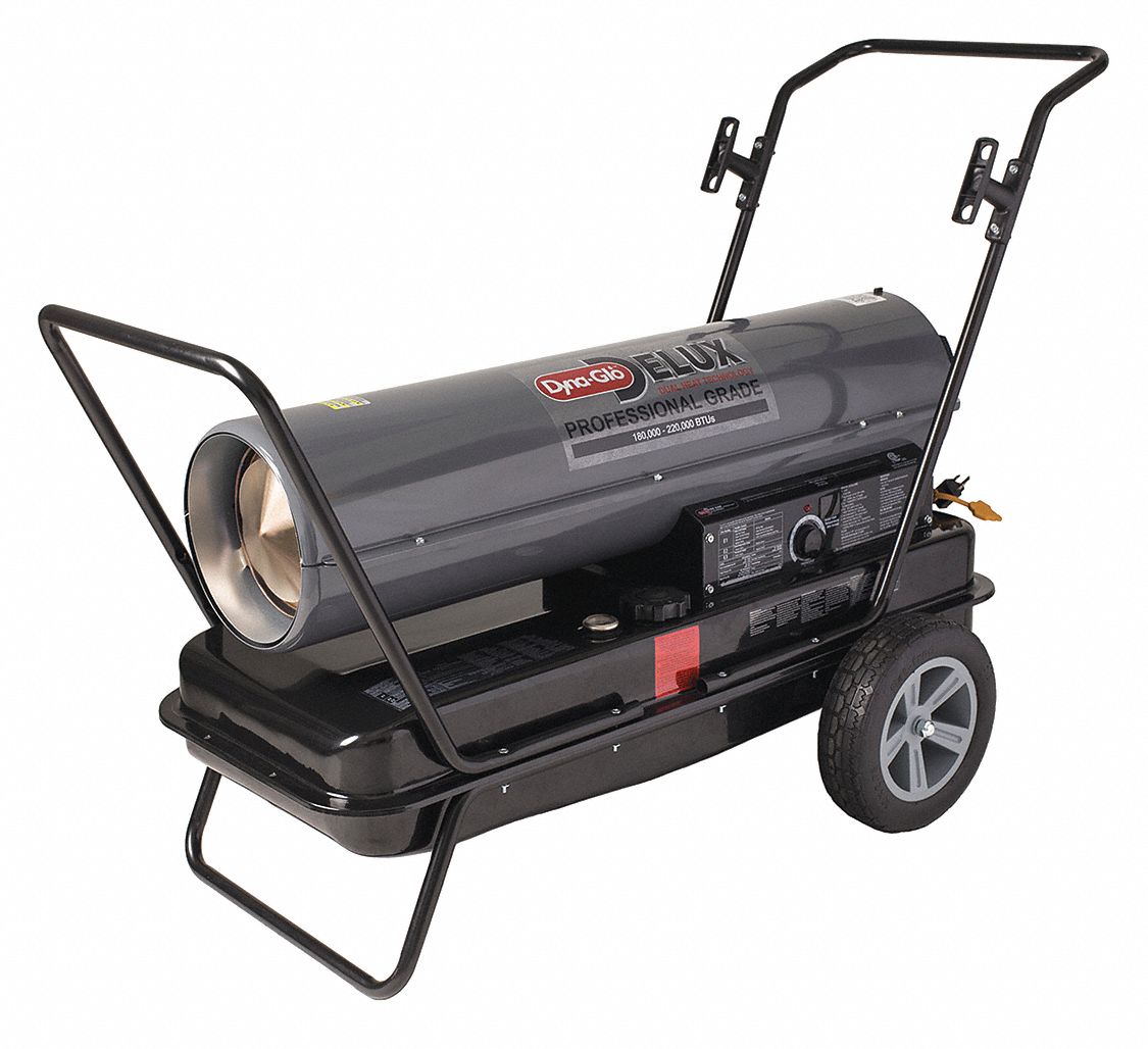 PORTABLE OIL/KEROSENE TORPEDO HEATER, WHEELED MOUNTED, 5,200 SQ FT HEATING AREA