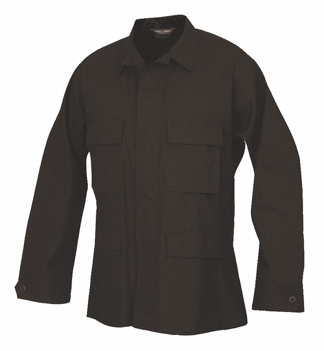 TRU-SPEC BDU Coat: M, 38 in to 40 in Fits Chest Size, Black, 100% Cotton  Ripstop Material