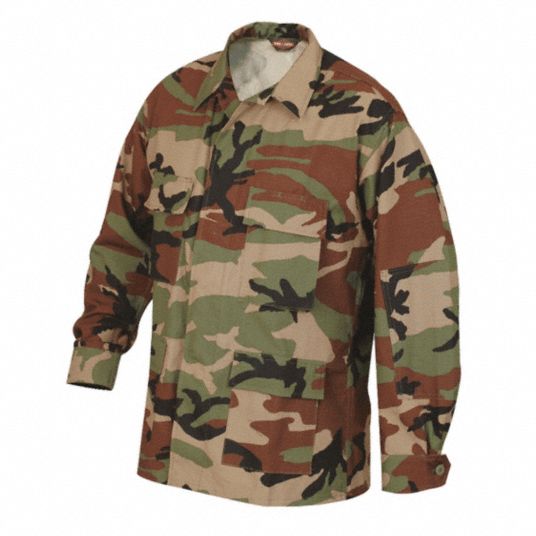 TRU-SPEC BDU Coat: S, 34 in to 36 in Fits Chest Size, Woodland - 453Y27 ...