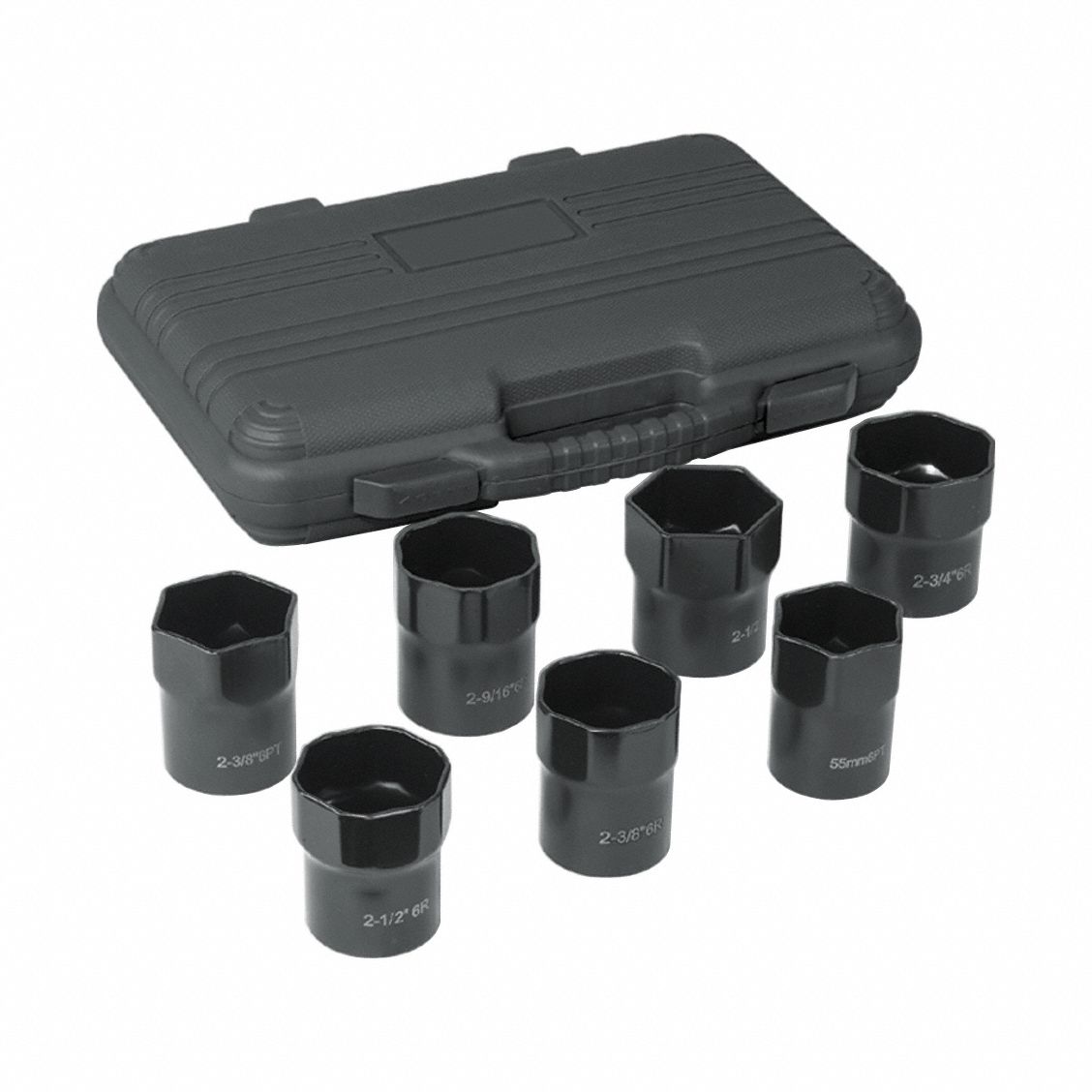 Drive Socket Set: 1/2 in Drive Size, 7 Pieces, (7) 6-Point, Black Oxide