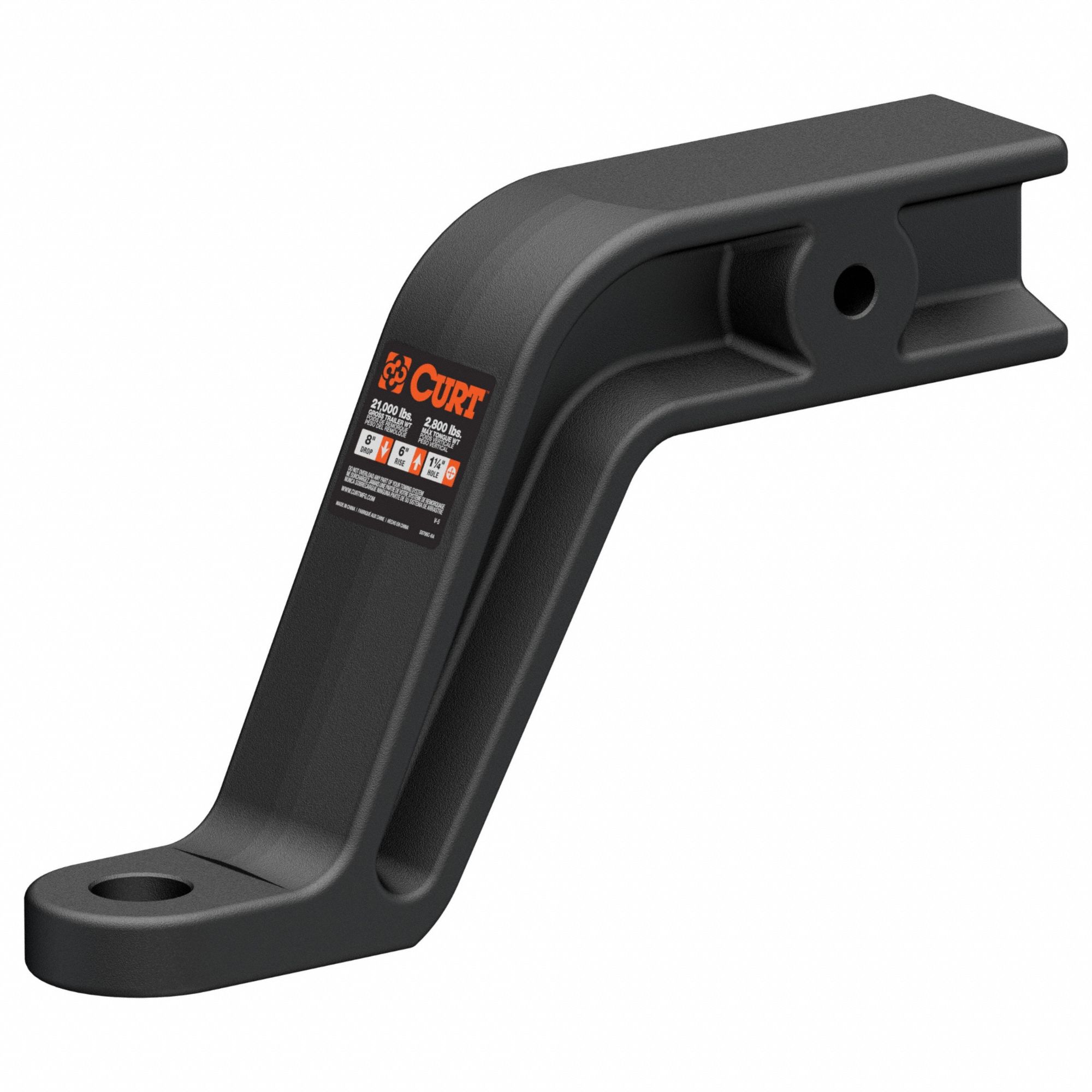 Towing Ball Mount: 1 1/4 in Compatible Ball Shank Dia, Ball Mount Ball Mount, Steel, 8 in Drop