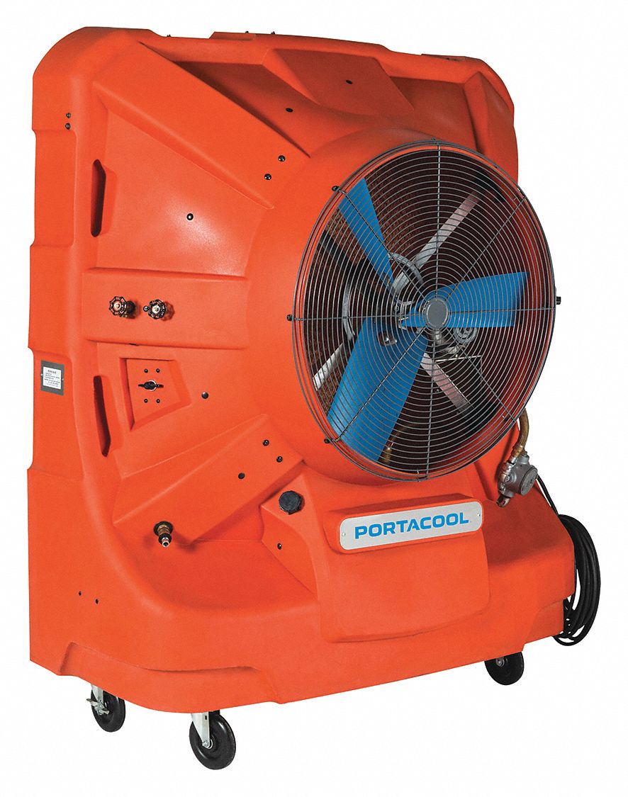 PORTABLE EVAPORATIVE COOLER, DIRECT, 3125 SQ FT, 14.8A, 12500 CFM, 45GAL, 63X77X29 IN