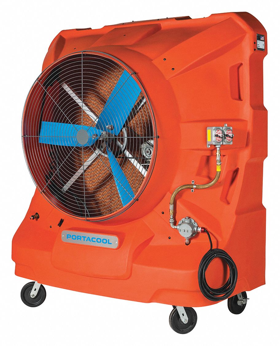 PORTABLE EVAPORATIVE COOLER, DIRECT, 5625 SQ FT, 19.8A, 22500 CFM, 65GAL, 77X90X35 IN