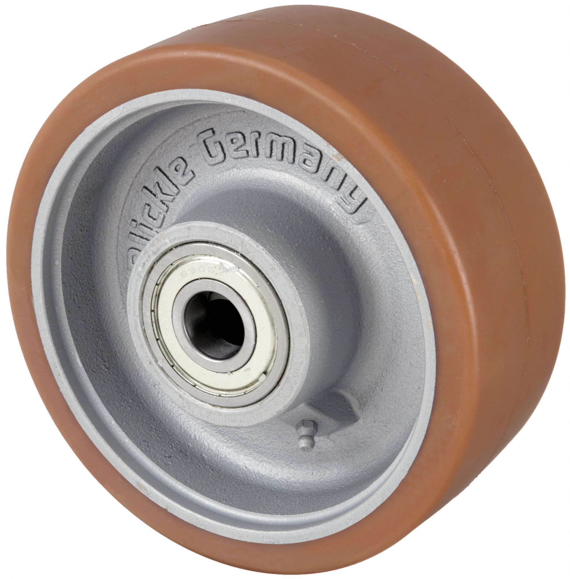 POLYURETHANE TREAD ON IRON CORE WHEEL, 6 5/16 IN WHEEL DIAMETER, 2 IN WHEEL W, BROWN