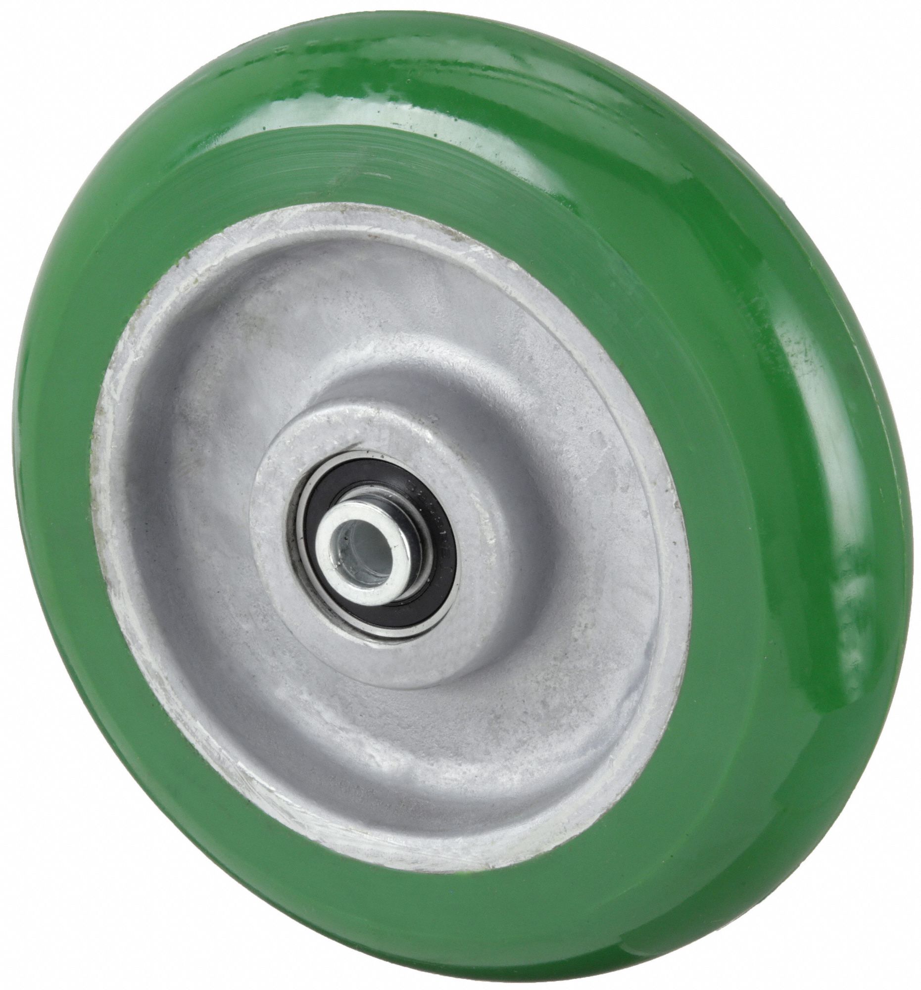 POLYURETHANE TREAD ON ALUMINUM CORE WHEEL, 8 IN WHEEL DIAMETER, 2 IN WHEEL W, GREEN