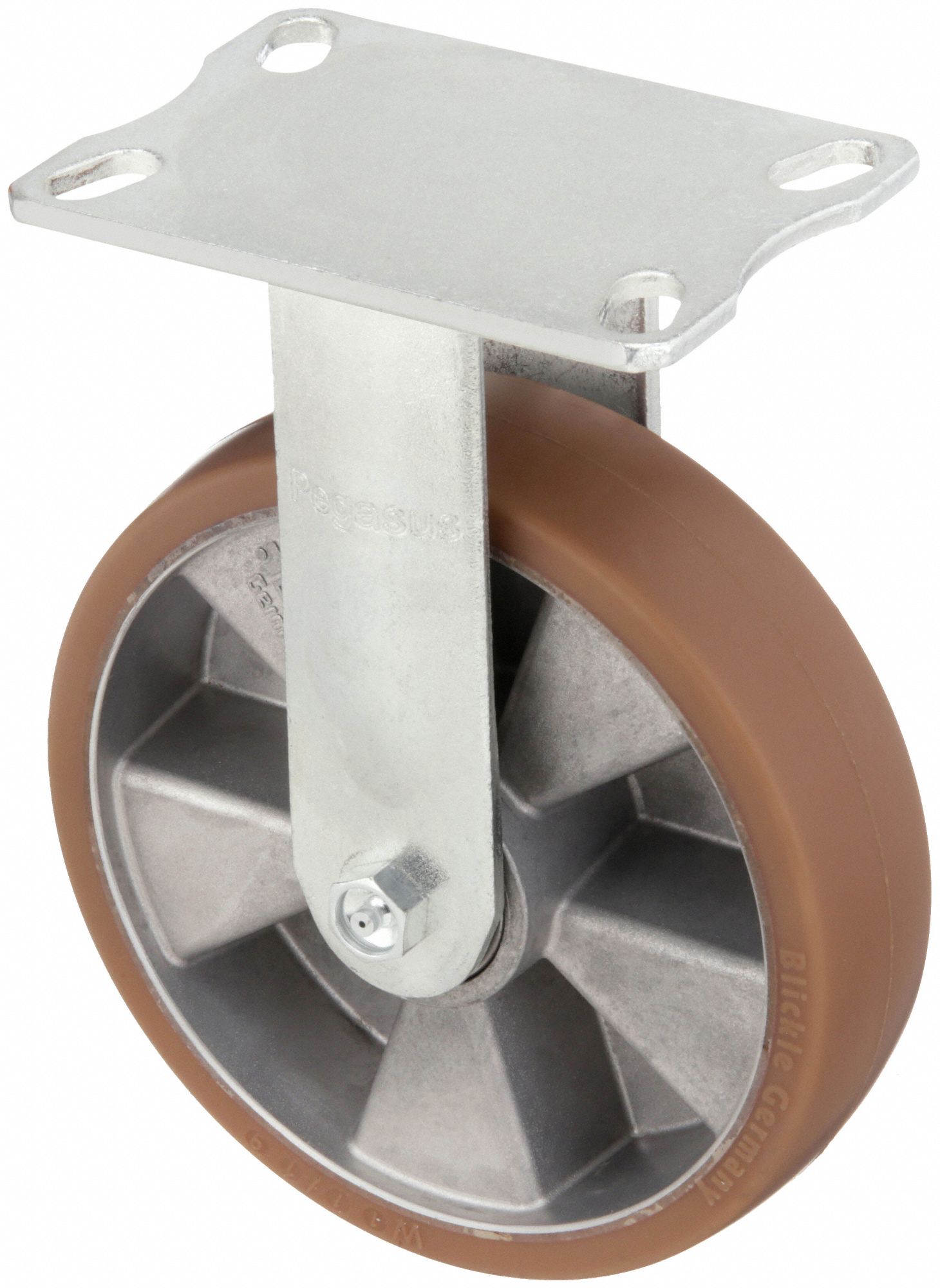 KINGPINLESS PLATE CASTER, 7⅞ IN WHEEL DIAMETER, 1400 LB, 10⅛ IN MOUNTING H, FIRM