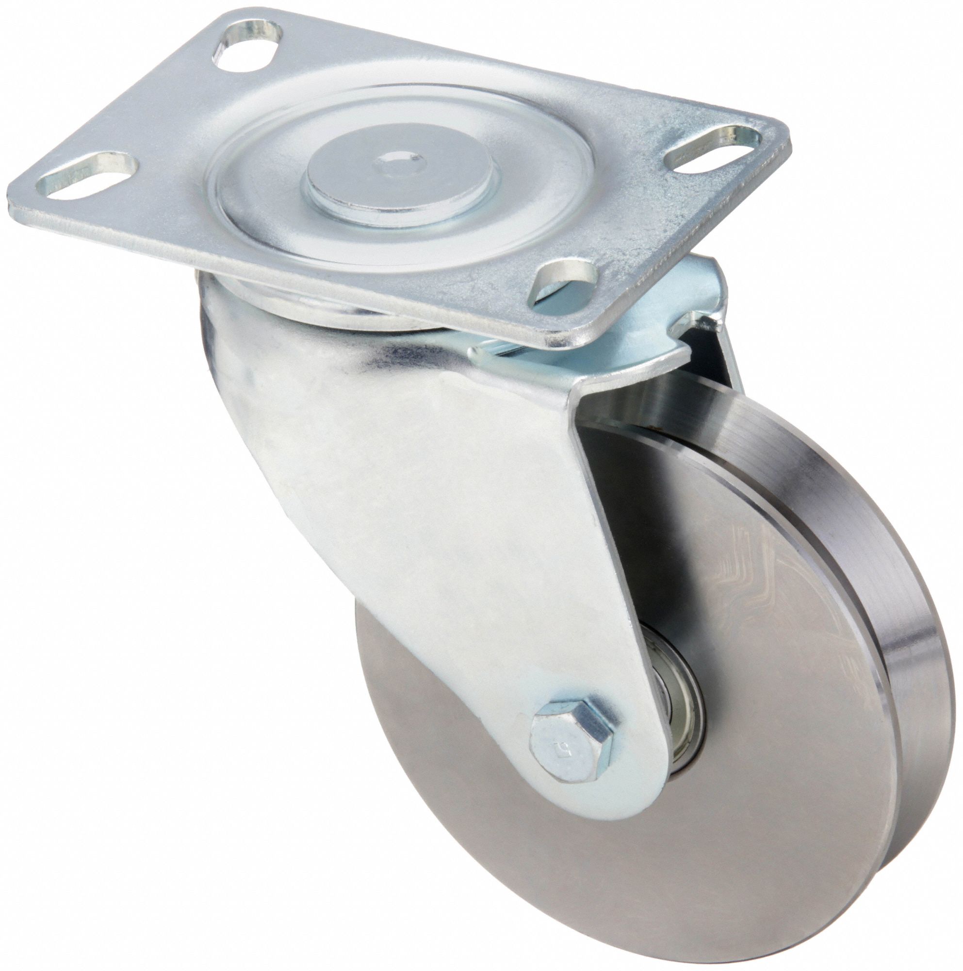 Plate Caster: Swivel, 6 in Wheel Dia, 1 3/8 in Wheel Wd, 7 3/4 in Mounting Ht, Slot