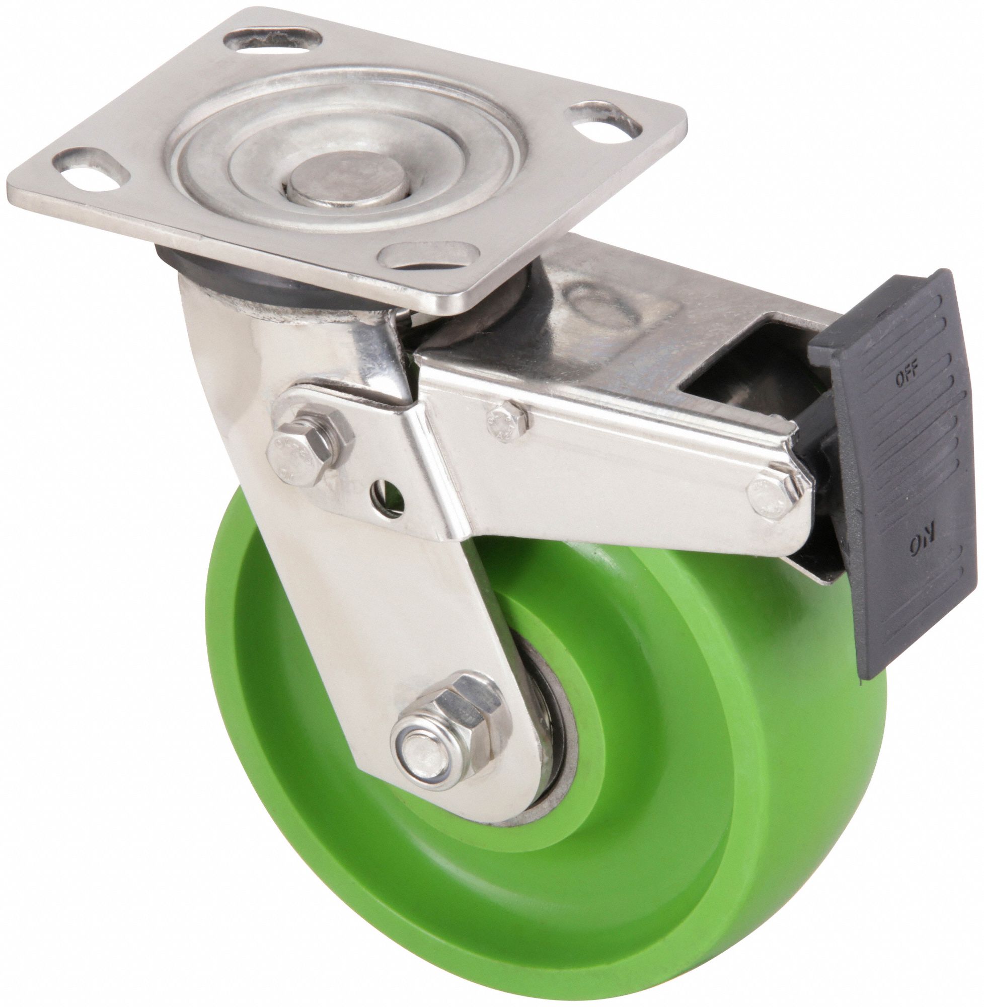 Plate Caster: Corrosion-Resistant, Swivel, Polyurethane, 6 in Wheel Dia, Medium Duty