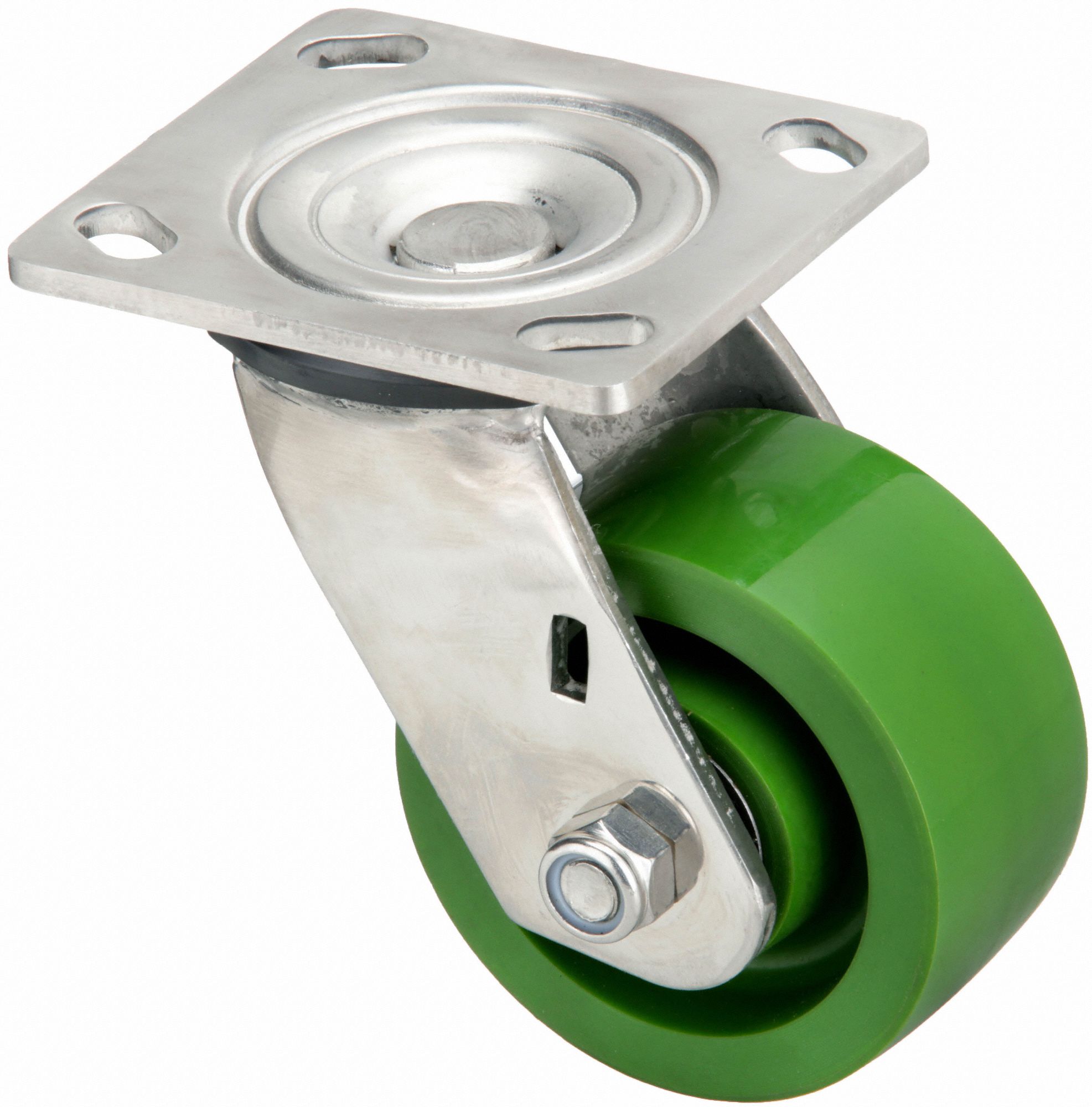 Plate Caster: Corrosion-Resistant, Swivel, Polyurethane, 4 in Wheel Dia, Medium Duty