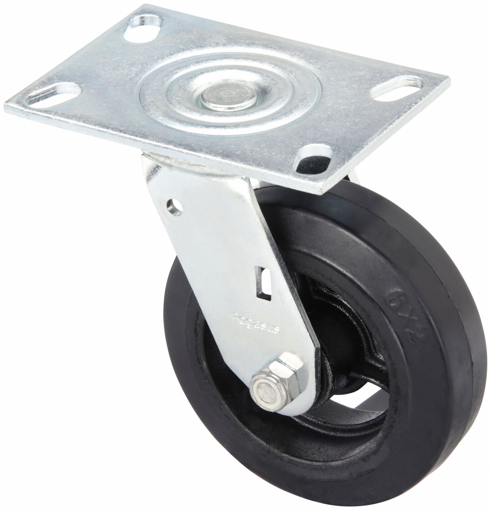 STANDARD PLATE CASTER, 6 IN WHEEL DIAMETER, 550 LB, 7½ IN MOUNTING H, SWIVEL CASTER