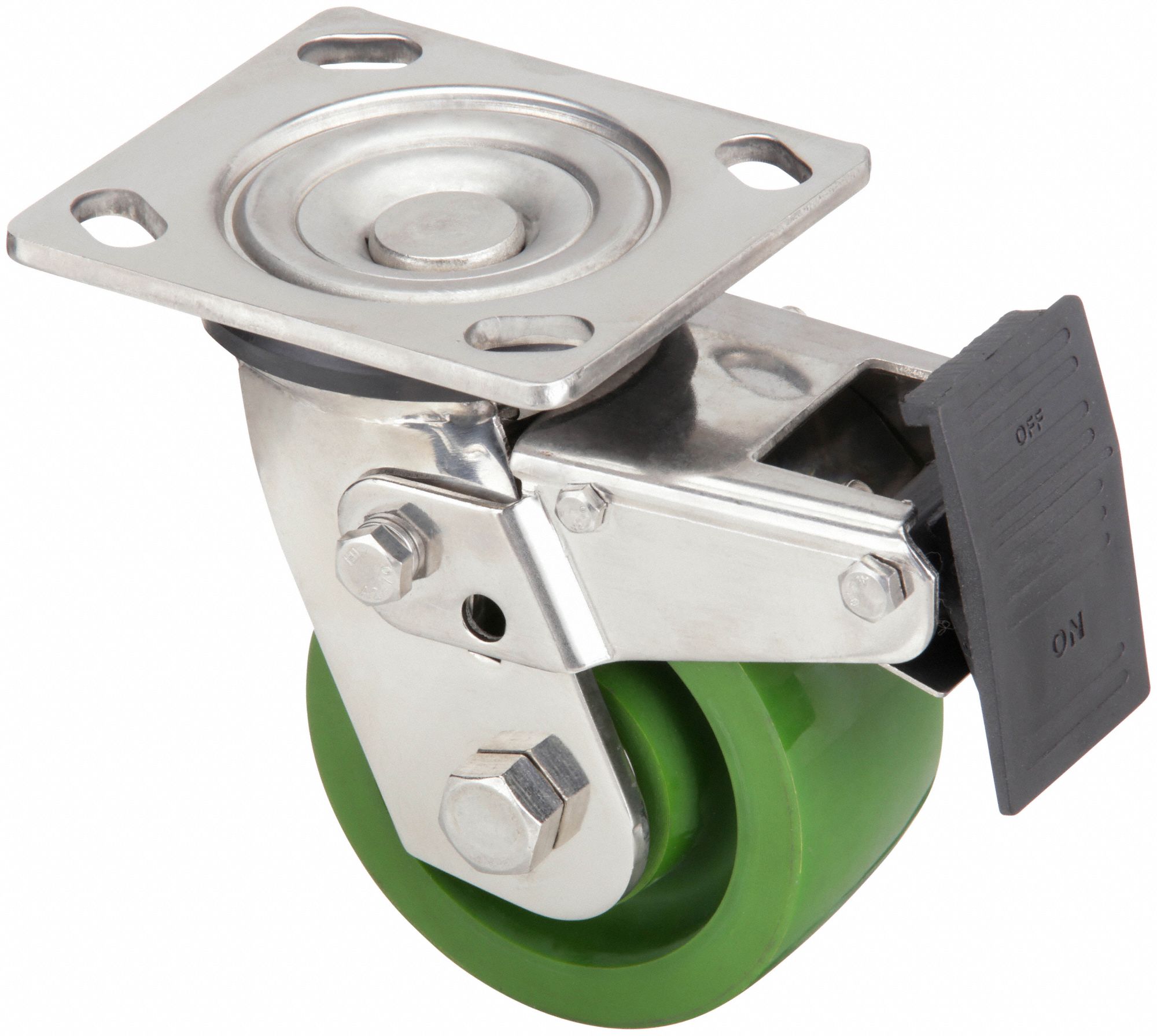 Plate Caster: Corrosion-Resistant, Swivel, Polyurethane, 4 in Wheel Dia, Medium Duty