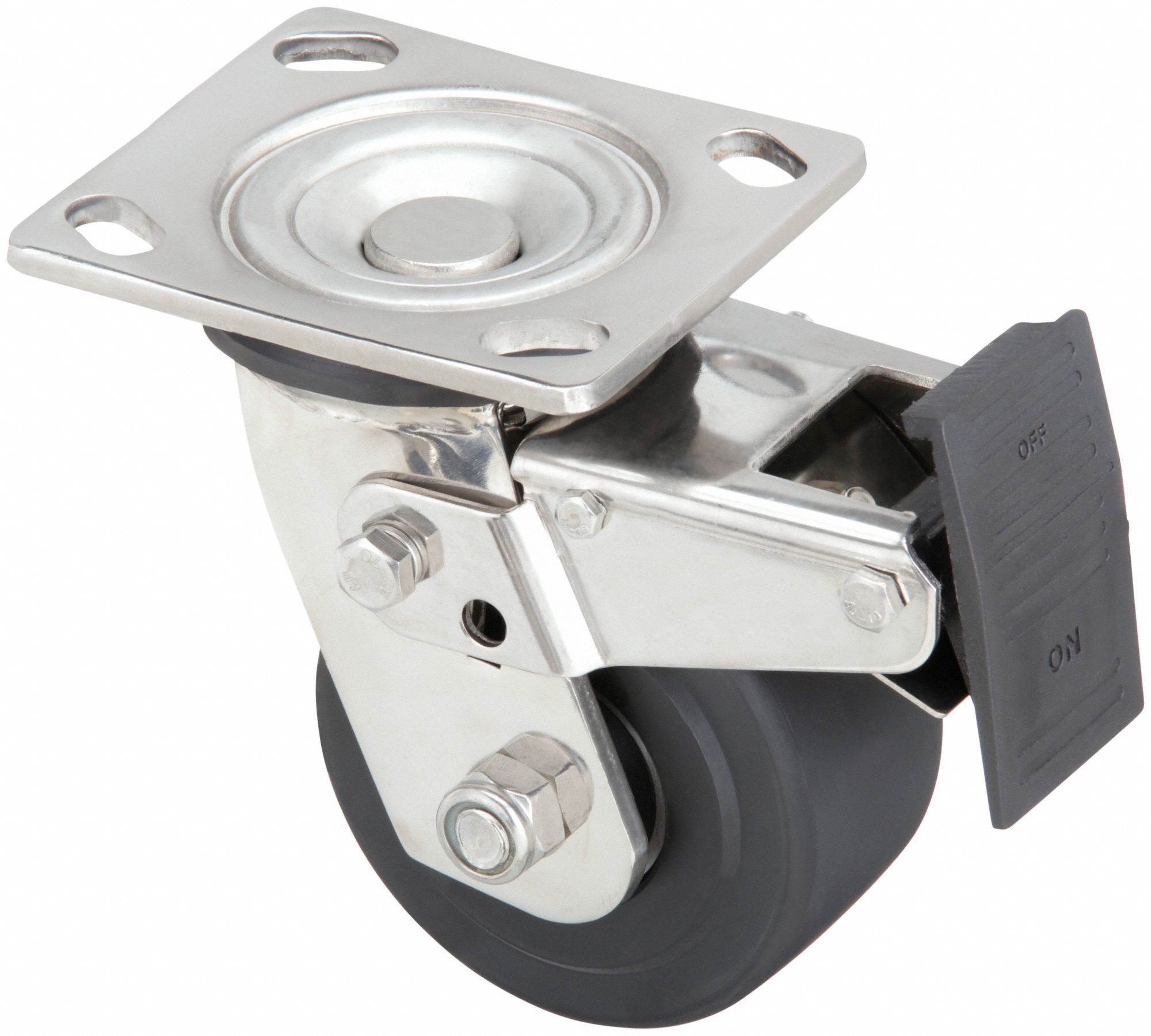 Plate Caster: Corrosion-Resistant, Swivel, Nylon, 4 in Wheel Dia, 2 in Wheel Wd
