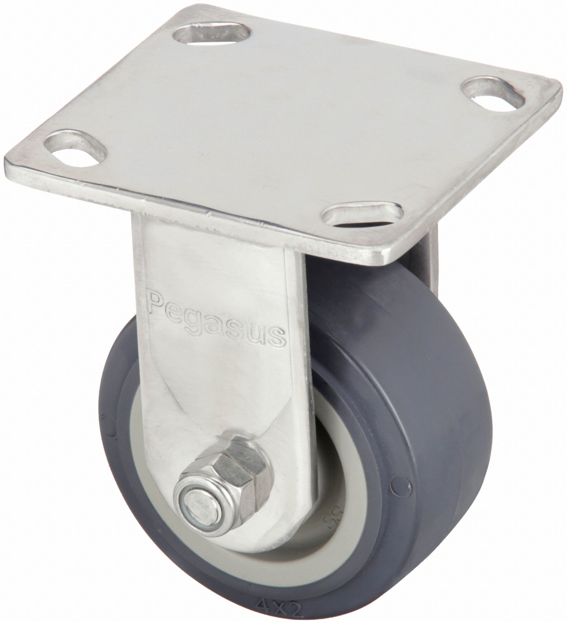 Plate Caster: Corrosion-Resistant, Rigid, Polyurethane, 4 in Wheel Dia, Medium Duty