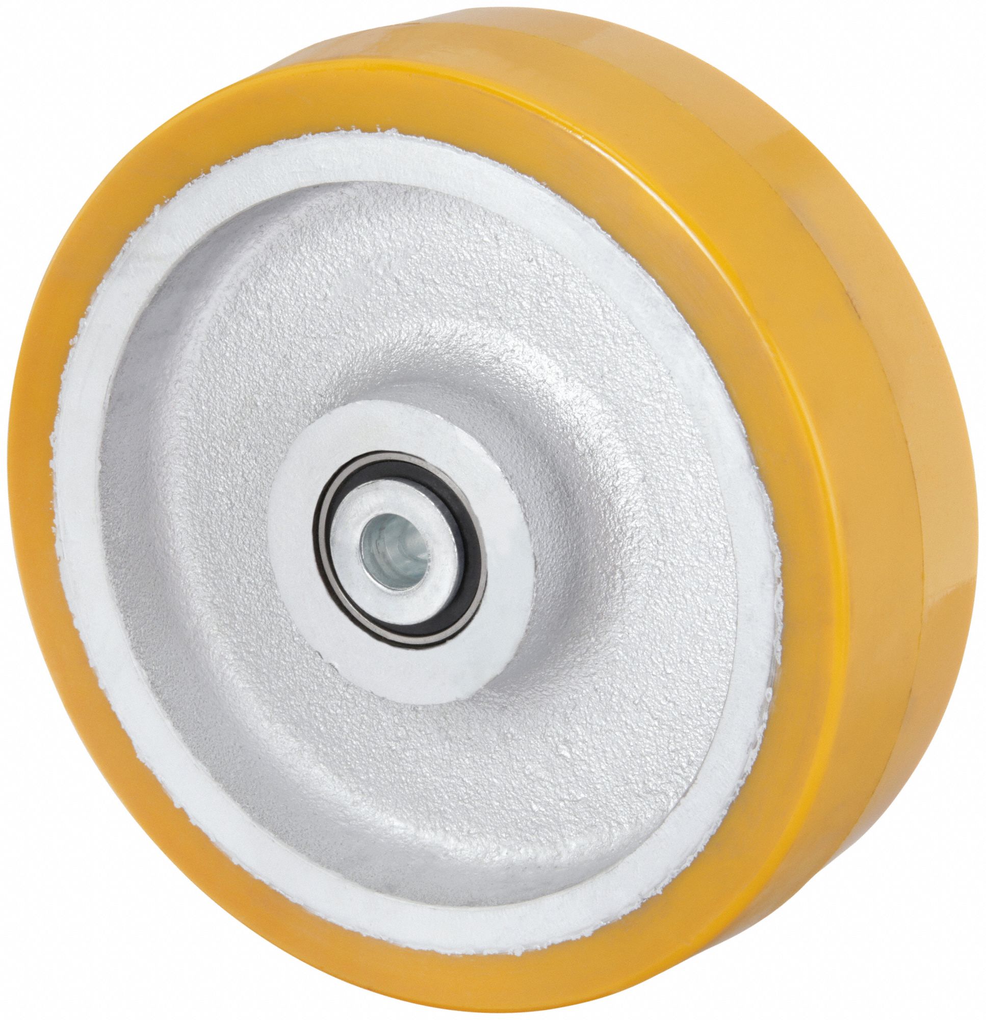 POLYURETHANE TREAD ON IRON CORE WHEEL, 10 IN WHEEL DIAMETER, 2½ IN WHEEL W, YELLOW