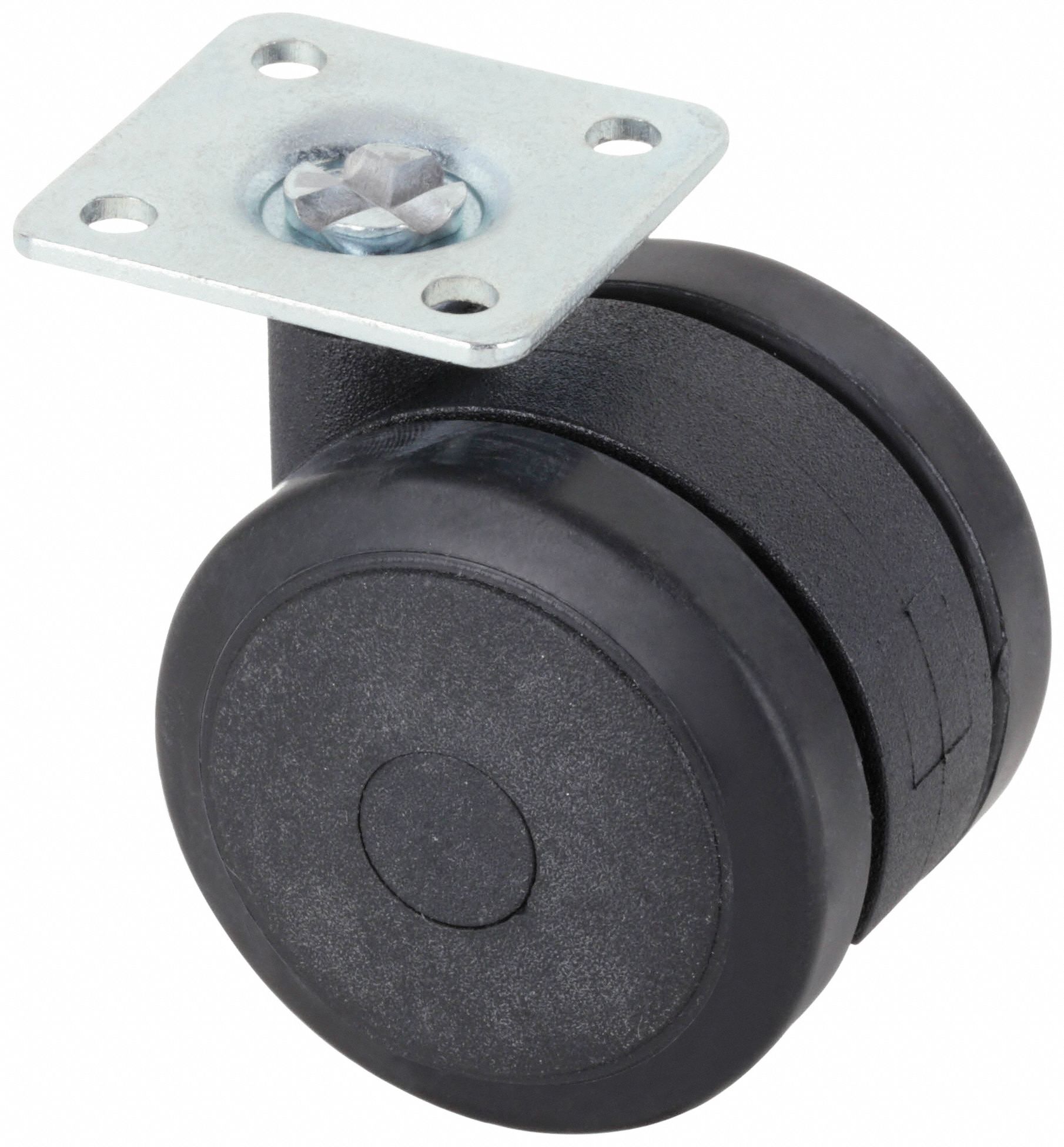 Plate Caster: Swivel, No Brake, Polyurethane, 5 in Wheel Dia, 1 1/4 in Wheel Wd