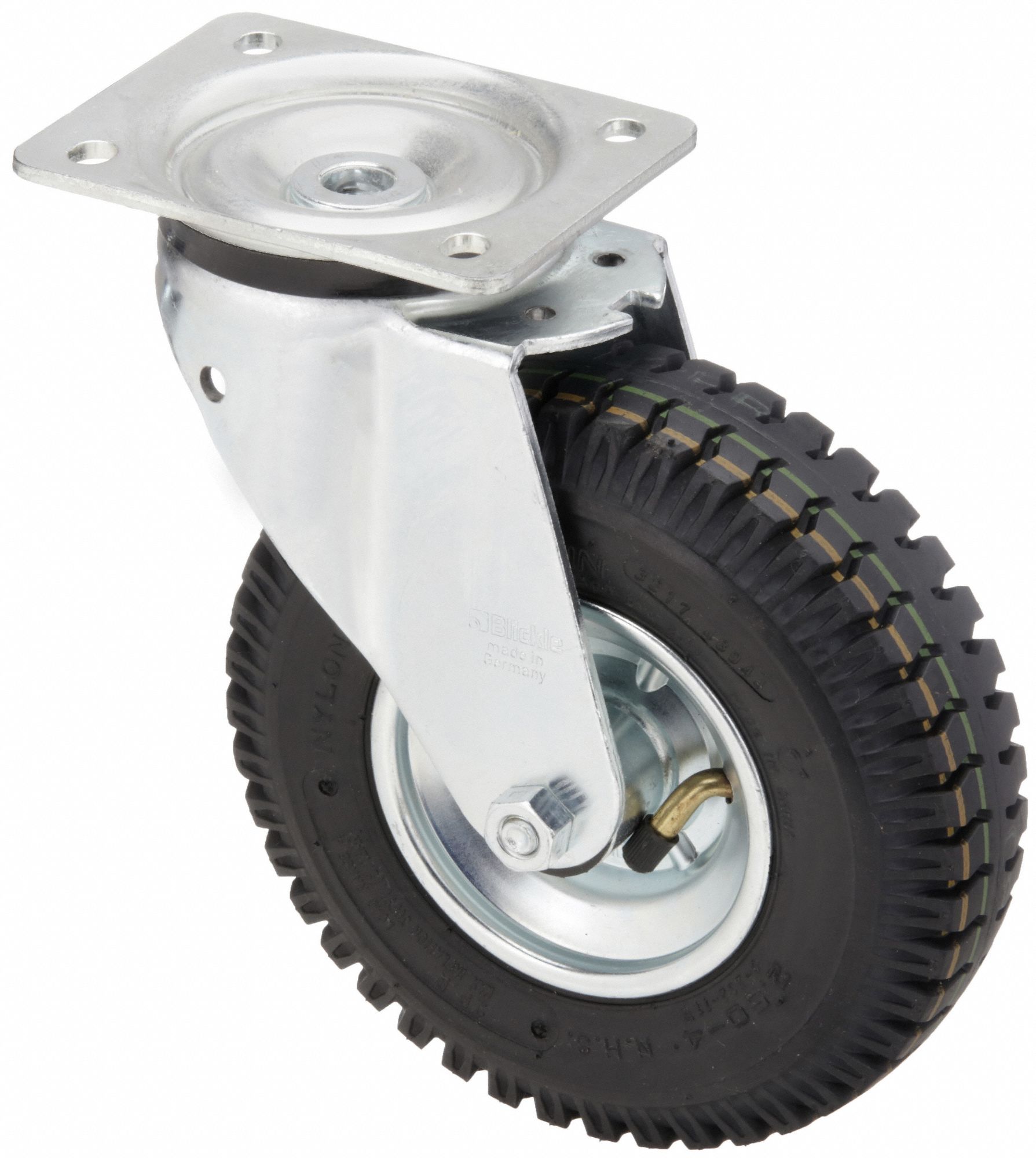 Plate Caster: Swivel, Steel, 8 11/16 in Wheel Dia., 2 9/16 in Wheel Wd, Slot, Rubber