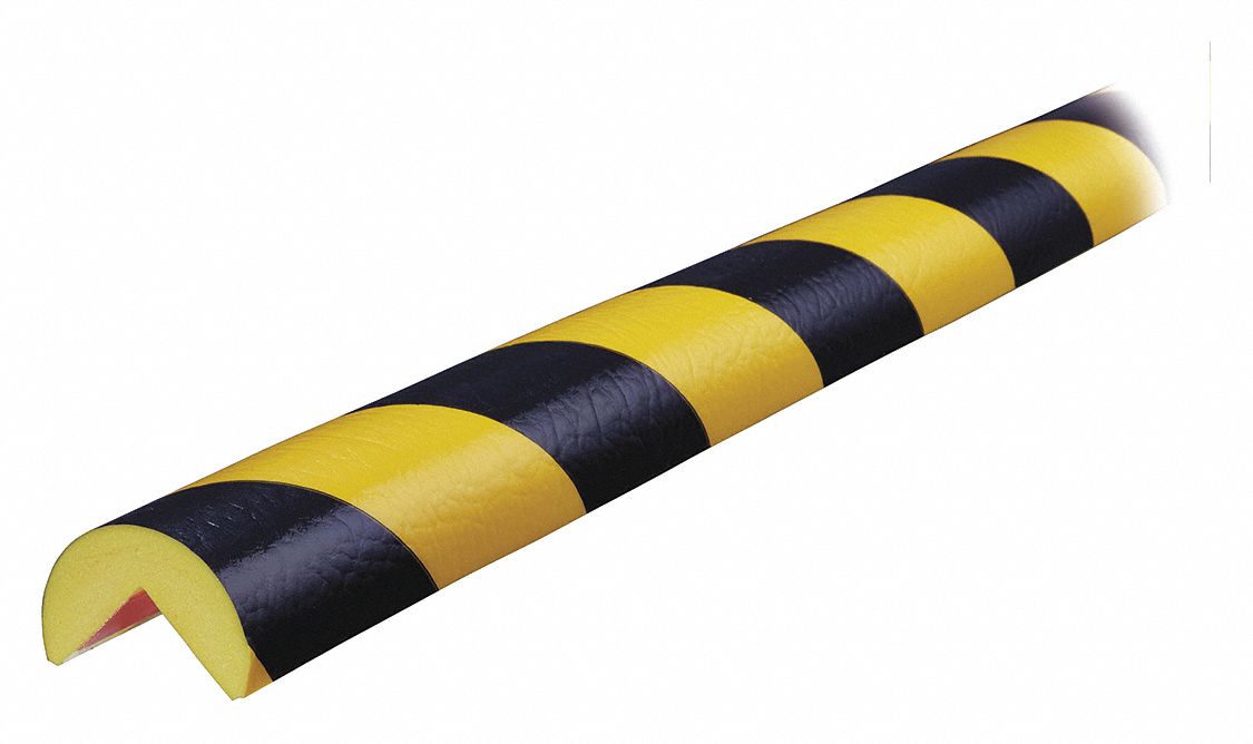 Corner Guard: Polyurethane Foam, Round Shape, 39 in Overall Lg, 1 in Overall Thick, Black/Yellow