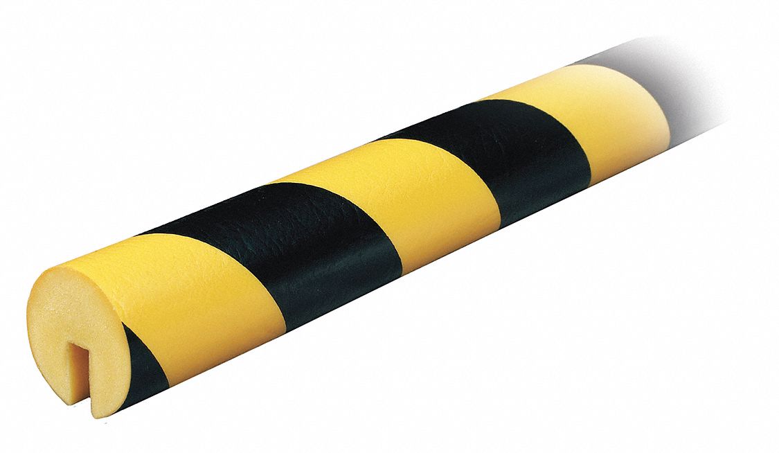 Edge Guard: Polyurethane Foam, Round Shape, 39 in Overall Lg, 0.6 in Overall Thick, Black/Yellow