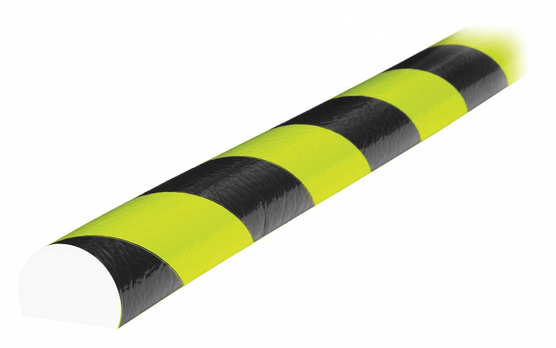 Surface Guard: Polyurethane Foam, Round Shape, 39 in Overall Lg, 1.1 in Overall Thick, Black/Yellow