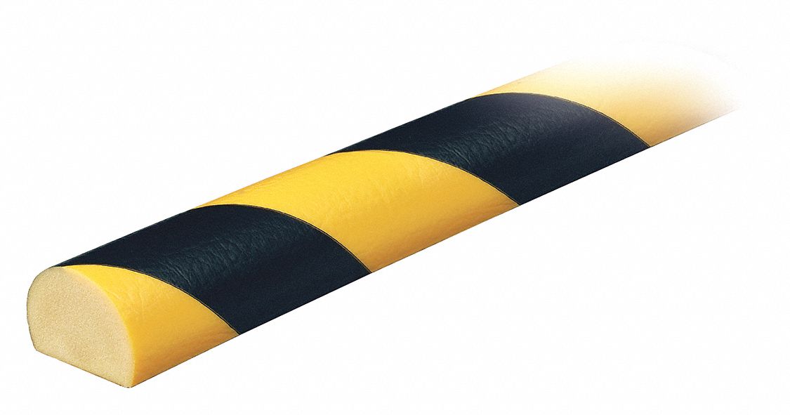 Surface Guard: Polyurethane Foam, Round Shape, 39 in Overall Lg, 1.1 in Overall Thick, Black/Yellow